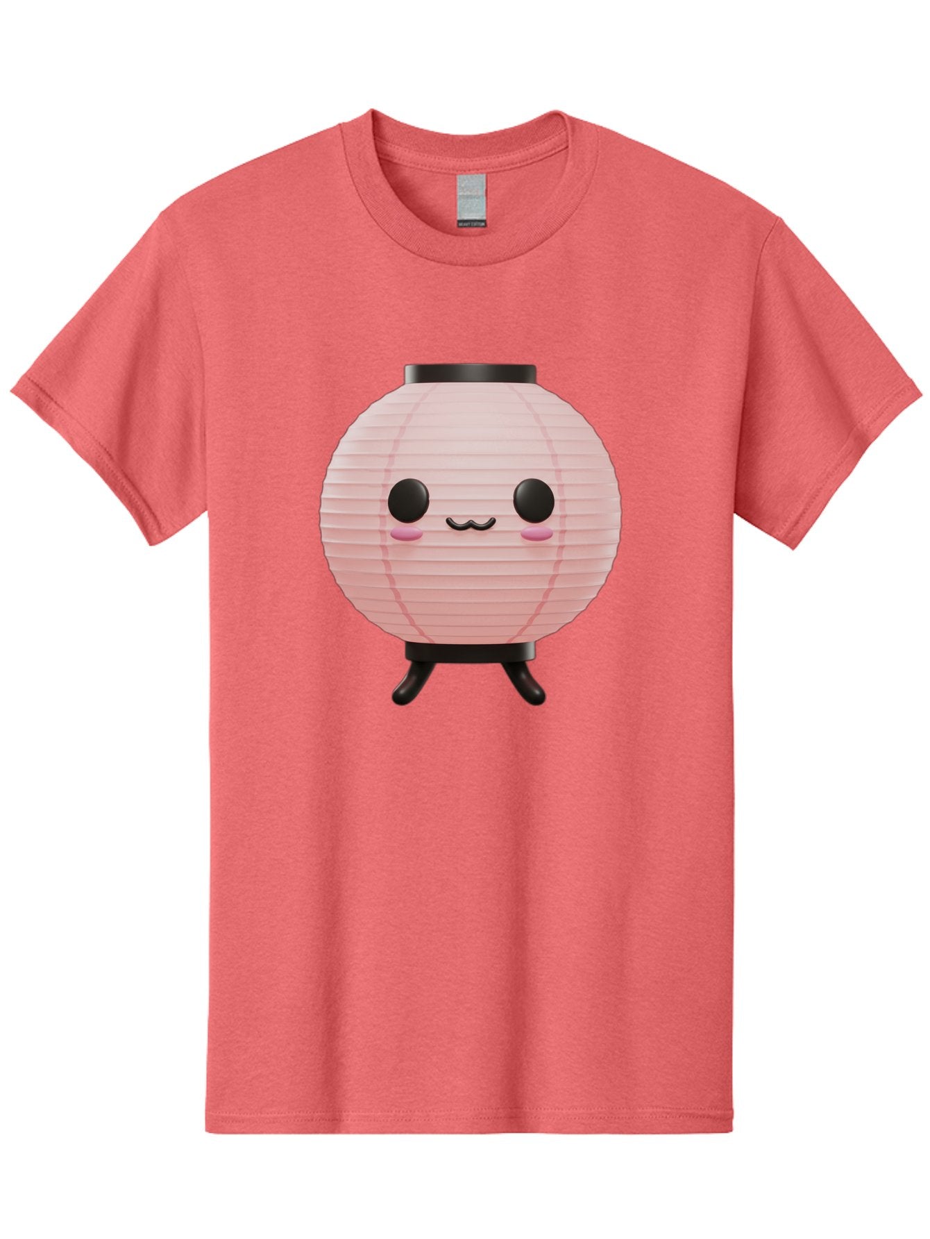 Pink-Paper-Lantern Men'S Graphic Tee, 100% Cotton, Comfortable Casual Summer Wear, Machine Washable, Pink Paper Lantern, Cute Character, Kawaii Culture, Cartoon Style, Smiling Face, Rosy Cheeks, Round Eyes, Black Stand, Kawaii Aesthetic, Bad436 11