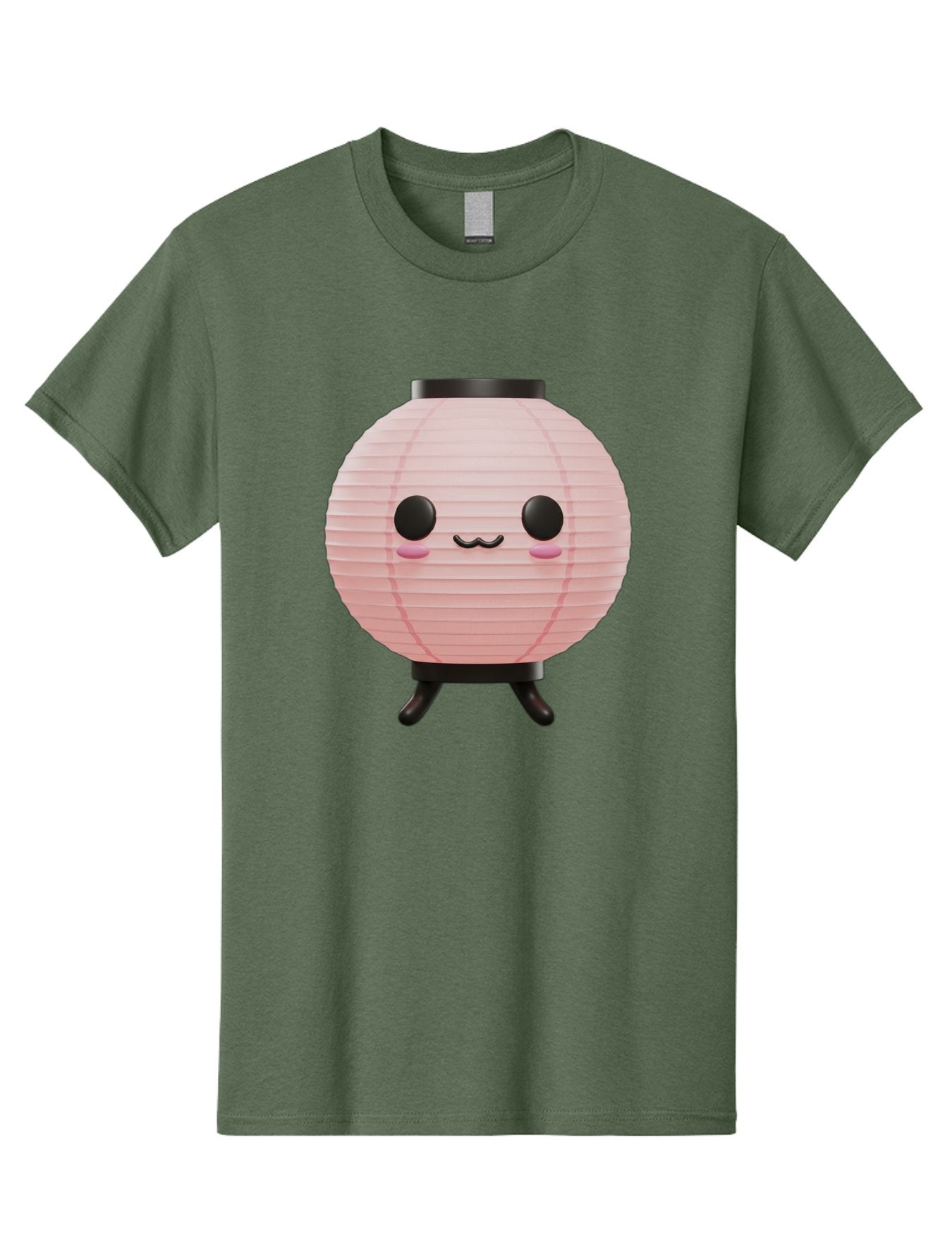 Pink-Paper-Lantern Men'S Graphic Tee, 100% Cotton, Comfortable Casual Summer Wear, Machine Washable, Pink Paper Lantern, Cute Character, Kawaii Culture, Cartoon Style, Smiling Face, Rosy Cheeks, Round Eyes, Black Stand, Kawaii Aesthetic, Bad436 5