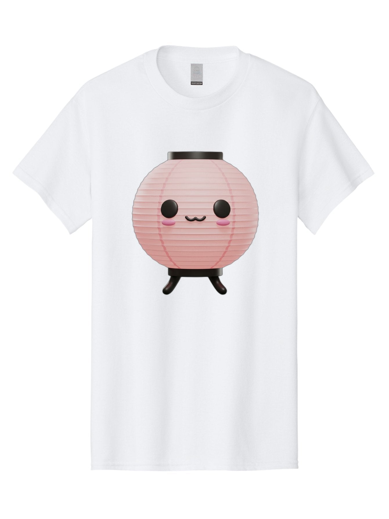 Pink-Paper-Lantern Men'S Graphic Tee, 100% Cotton, Comfortable Casual Summer Wear, Machine Washable, Pink Paper Lantern, Cute Character, Kawaii Culture, Cartoon Style, Smiling Face, Rosy Cheeks, Round Eyes, Black Stand, Kawaii Aesthetic, Bad436
