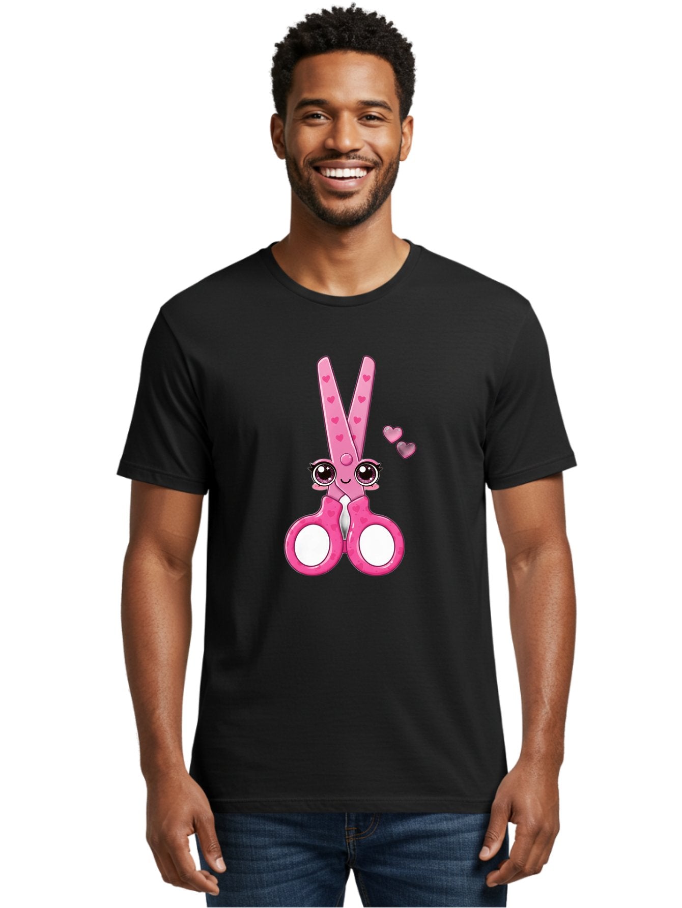 Pink-Scissors Men'S Graphic Tee, 100% Cotton, Comfortable Casual Summer Wear, Machine Washable, Pink Scissors With Hearts, Cute Cartoon Character, Playful Design, Fun Illustration, Office Supplies, Crafting Tools, Heart-Themed Decor, Bad437 16