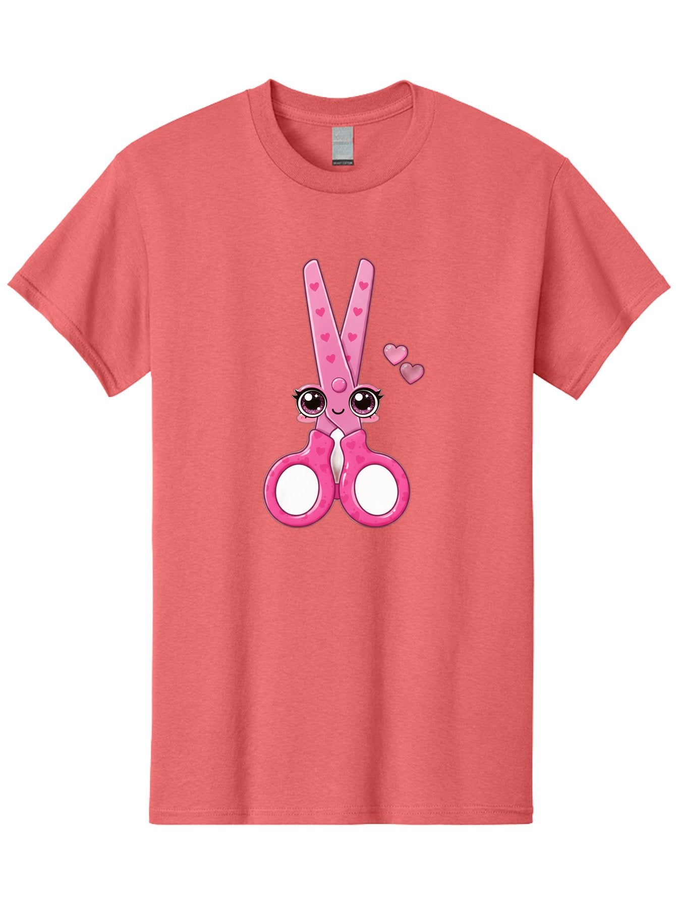 Pink-Scissors Men'S Graphic Tee, 100% Cotton, Comfortable Casual Summer Wear, Machine Washable, Pink Scissors With Hearts, Cute Cartoon Character, Playful Design, Fun Illustration, Office Supplies, Crafting Tools, Heart-Themed Decor, Bad437 5