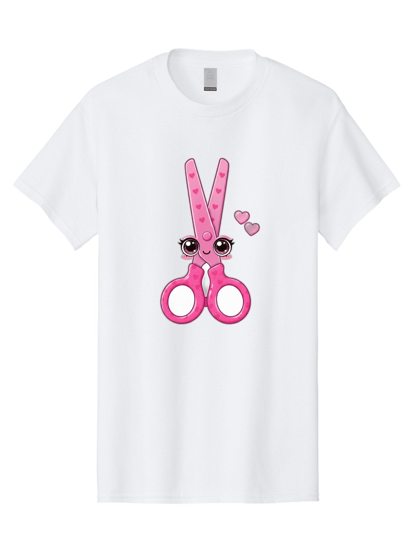 Pink-Scissors Men'S Graphic Tee, 100% Cotton, Comfortable Casual Summer Wear, Machine Washable, Pink Scissors With Hearts, Cute Cartoon Character, Playful Design, Fun Illustration, Office Supplies, Crafting Tools, Heart-Themed Decor, Bad437 3