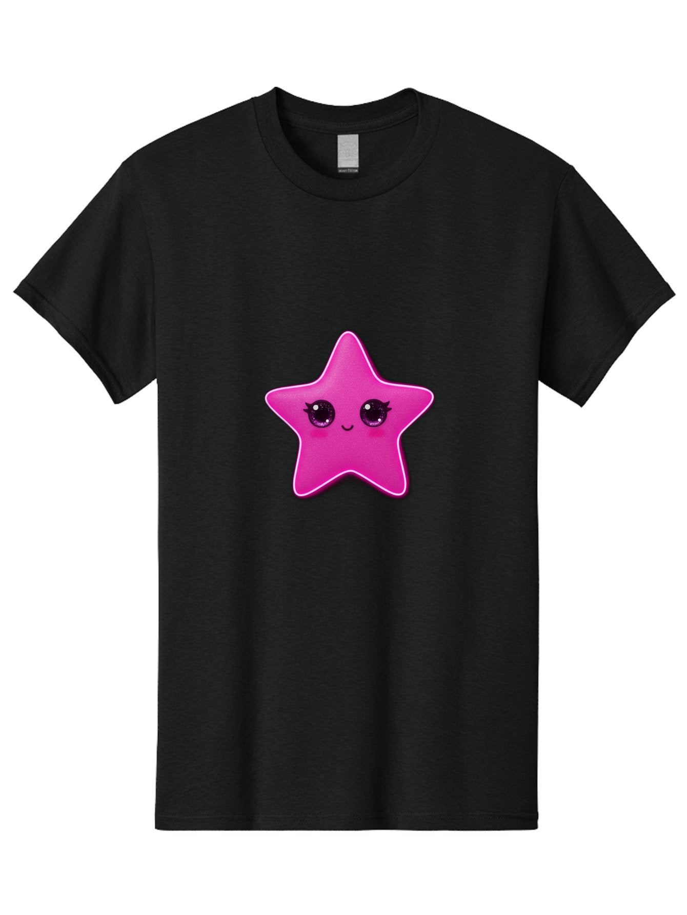 Pink-Star Men'S Graphic Tee, 100% Cotton, Comfortable Casual Summer Wear, Machine Washable, Pink Star, Cute Face, Cartoon Character, Kawaii Design, Sparkly Eyes, Sweet Expression, Whimsical Illustration, Feminine Charm, Playful Graphics Bad438 5