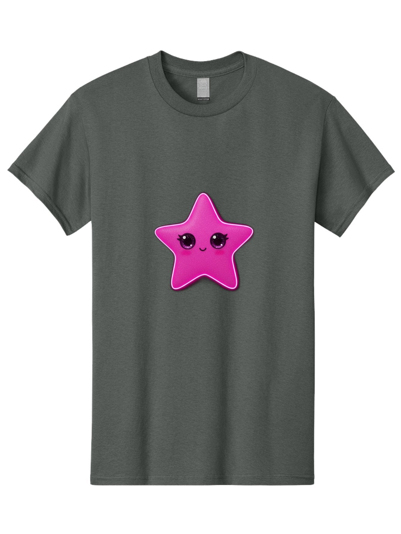 Pink-Star Men'S Graphic Tee, 100% Cotton, Comfortable Casual Summer Wear, Machine Washable, Pink Star, Cute Face, Cartoon Character, Kawaii Design, Sparkly Eyes, Sweet Expression, Whimsical Illustration, Feminine Charm, Playful Graphics Bad438 15