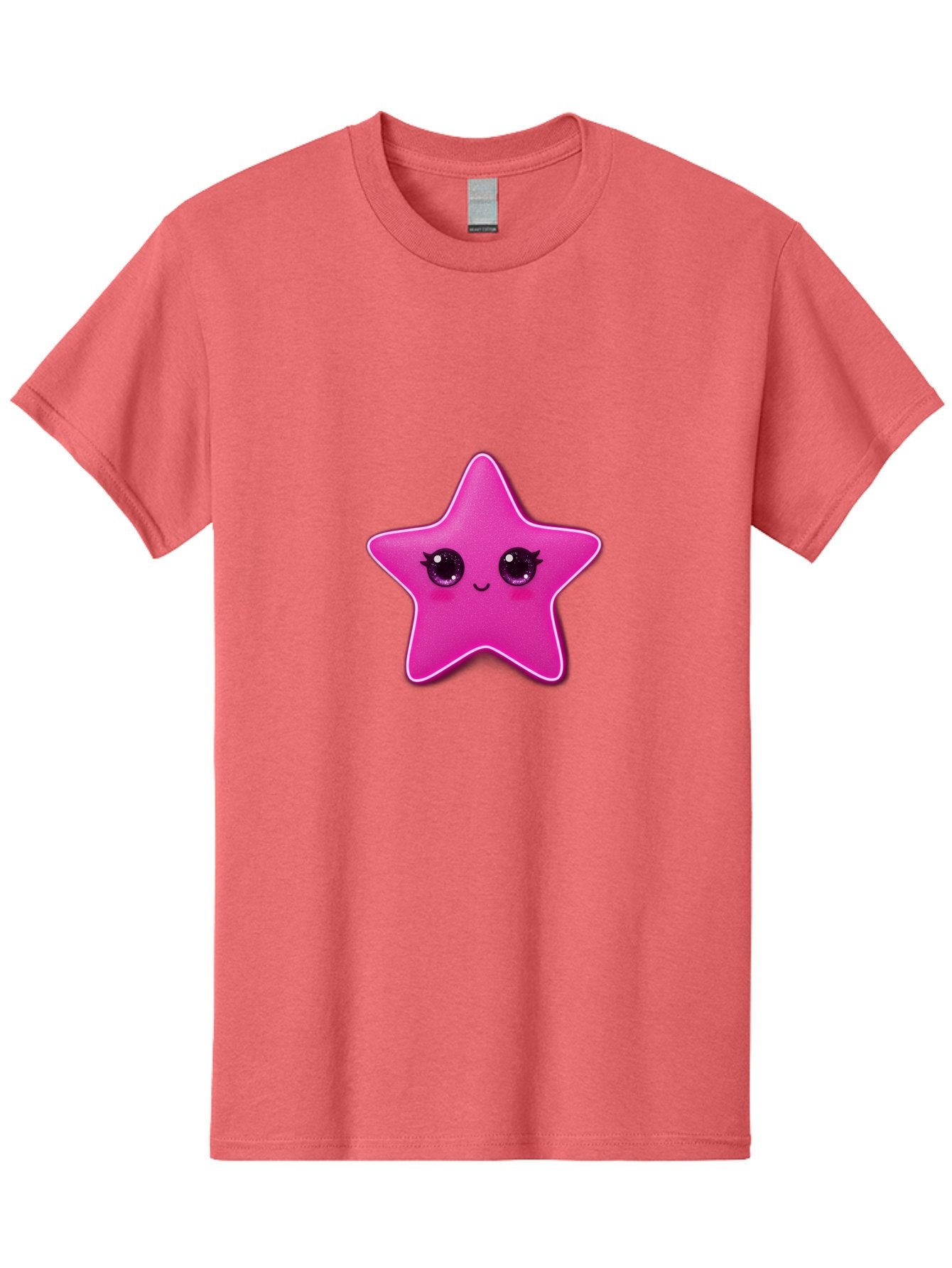 Pink-Star Men'S Graphic Tee, 100% Cotton, Comfortable Casual Summer Wear, Machine Washable, Pink Star, Cute Face, Cartoon Character, Kawaii Design, Sparkly Eyes, Sweet Expression, Whimsical Illustration, Feminine Charm, Playful Graphics Bad438