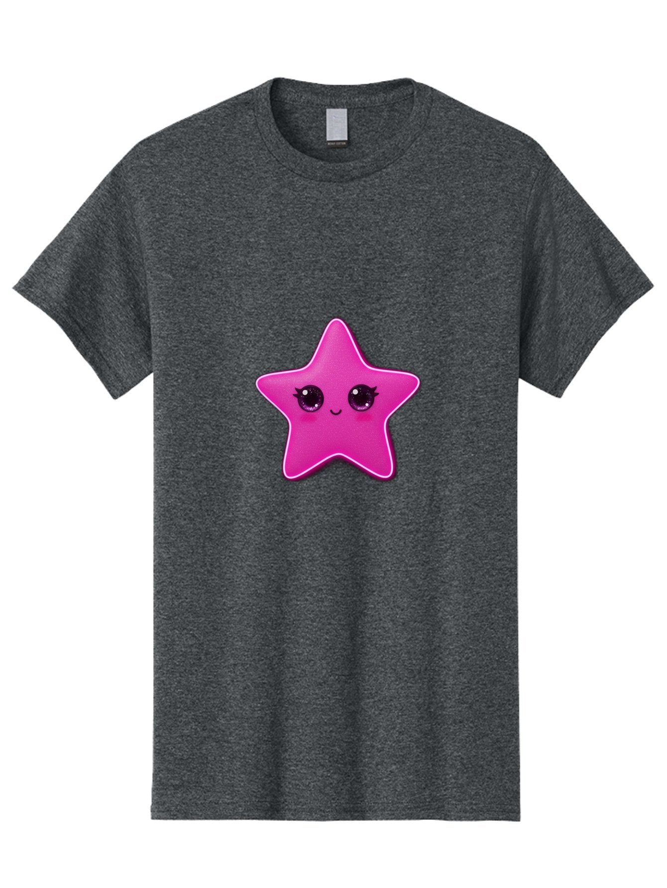 Pink-Star Men'S Graphic Tee, 100% Cotton, Comfortable Casual Summer Wear, Machine Washable, Pink Star, Cute Face, Cartoon Character, Kawaii Design, Sparkly Eyes, Sweet Expression, Whimsical Illustration, Feminine Charm, Playful Graphics Bad438