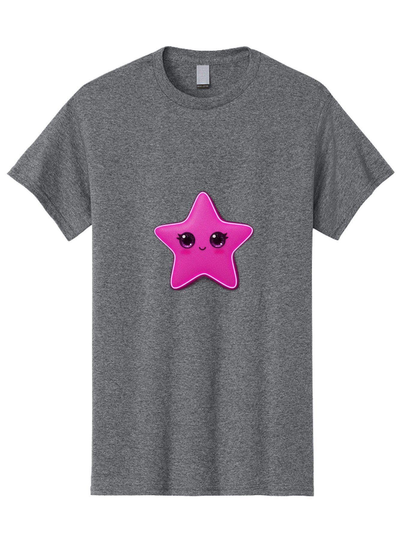 Pink-Star Men'S Graphic Tee, 100% Cotton, Comfortable Casual Summer Wear, Machine Washable, Pink Star, Cute Face, Cartoon Character, Kawaii Design, Sparkly Eyes, Sweet Expression, Whimsical Illustration, Feminine Charm, Playful Graphics Bad438 6