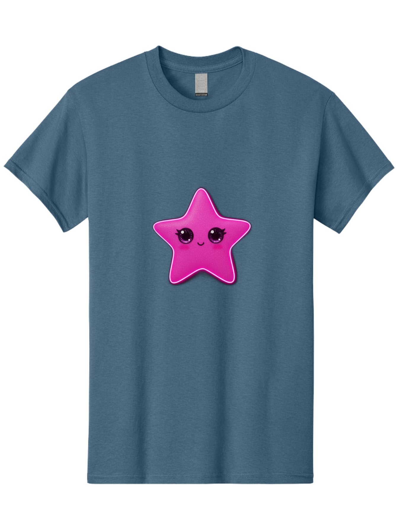 Pink-Star Men'S Graphic Tee, 100% Cotton, Comfortable Casual Summer Wear, Machine Washable, Pink Star, Cute Face, Cartoon Character, Kawaii Design, Sparkly Eyes, Sweet Expression, Whimsical Illustration, Feminine Charm, Playful Graphics Bad438 11