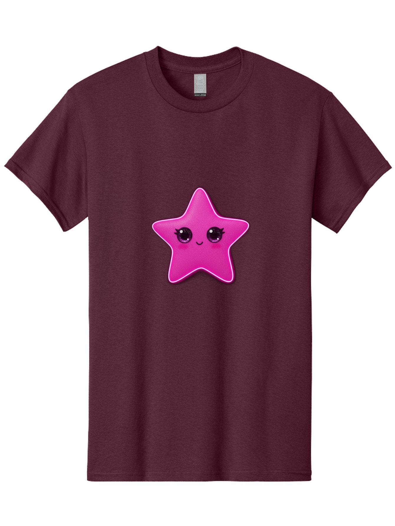 Pink-Star Men'S Graphic Tee, 100% Cotton, Comfortable Casual Summer Wear, Machine Washable, Pink Star, Cute Face, Cartoon Character, Kawaii Design, Sparkly Eyes, Sweet Expression, Whimsical Illustration, Feminine Charm, Playful Graphics Bad438 8