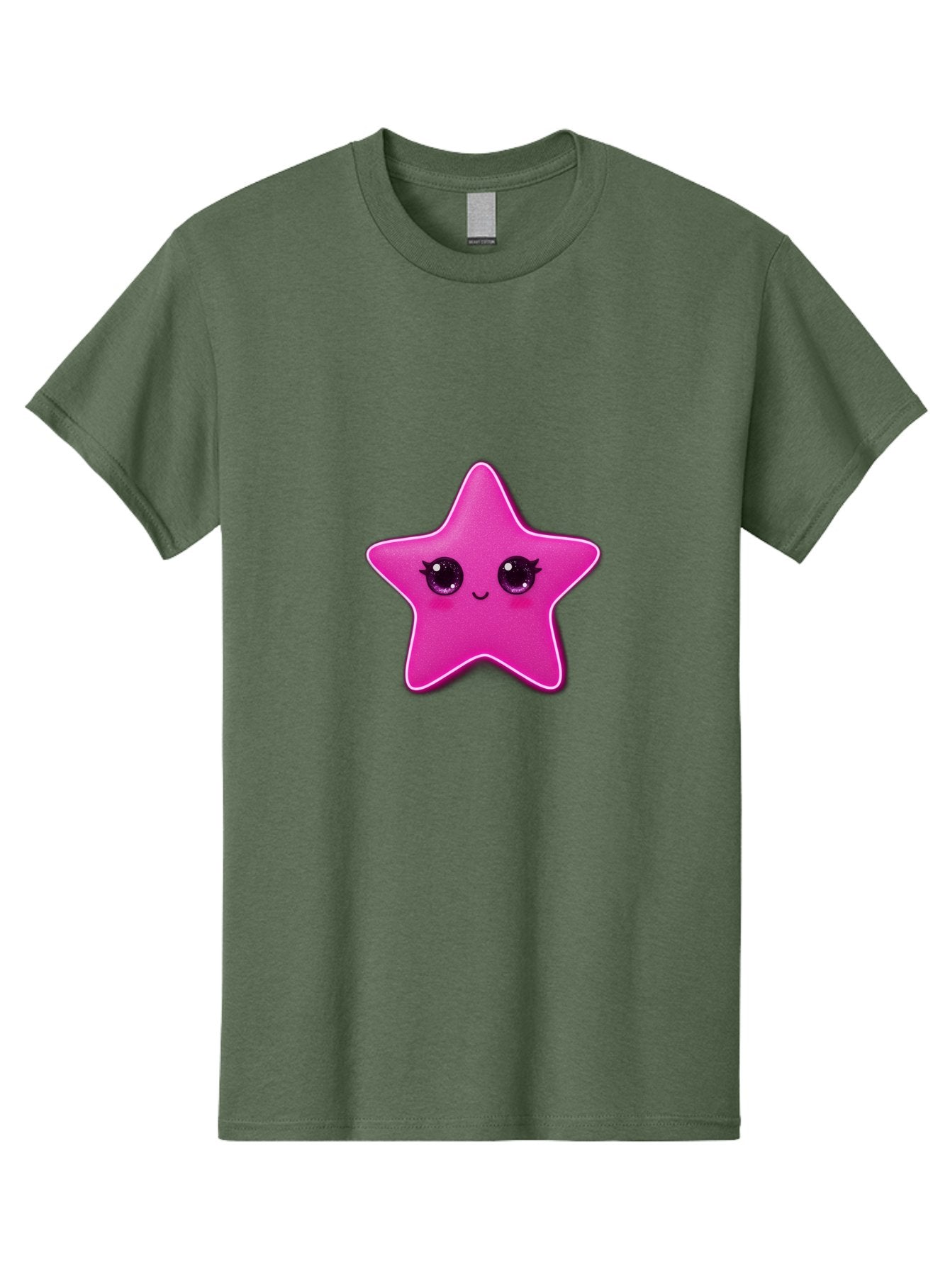 Pink-Star Men'S Graphic Tee, 100% Cotton, Comfortable Casual Summer Wear, Machine Washable, Pink Star, Cute Face, Cartoon Character, Kawaii Design, Sparkly Eyes, Sweet Expression, Whimsical Illustration, Feminine Charm, Playful Graphics Bad438 14