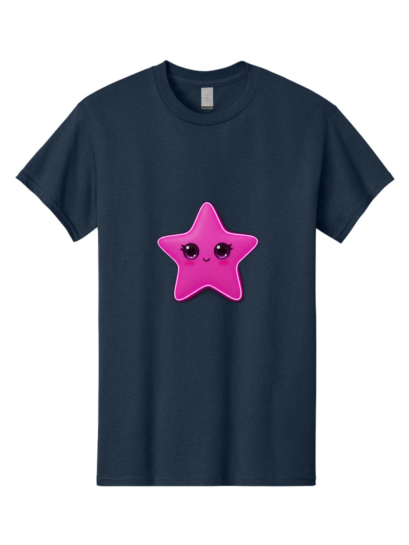 Pink-Star Men'S Graphic Tee, 100% Cotton, Comfortable Casual Summer Wear, Machine Washable, Pink Star, Cute Face, Cartoon Character, Kawaii Design, Sparkly Eyes, Sweet Expression, Whimsical Illustration, Feminine Charm, Playful Graphics Bad438 9