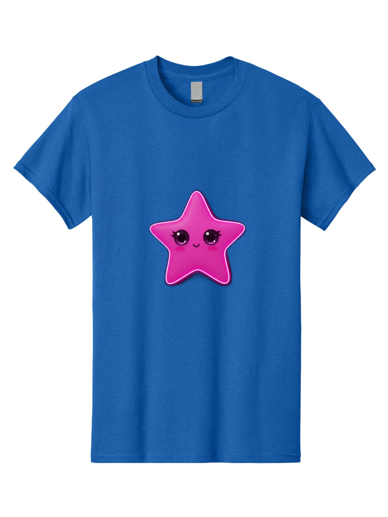 Pink-Star Men'S Graphic Tee, 100% Cotton, Comfortable Casual Summer Wear, Machine Washable, Pink Star, Cute Face, Cartoon Character, Kawaii Design, Sparkly Eyes, Sweet Expression, Whimsical Illustration, Feminine Charm, Playful Graphics Bad438 4