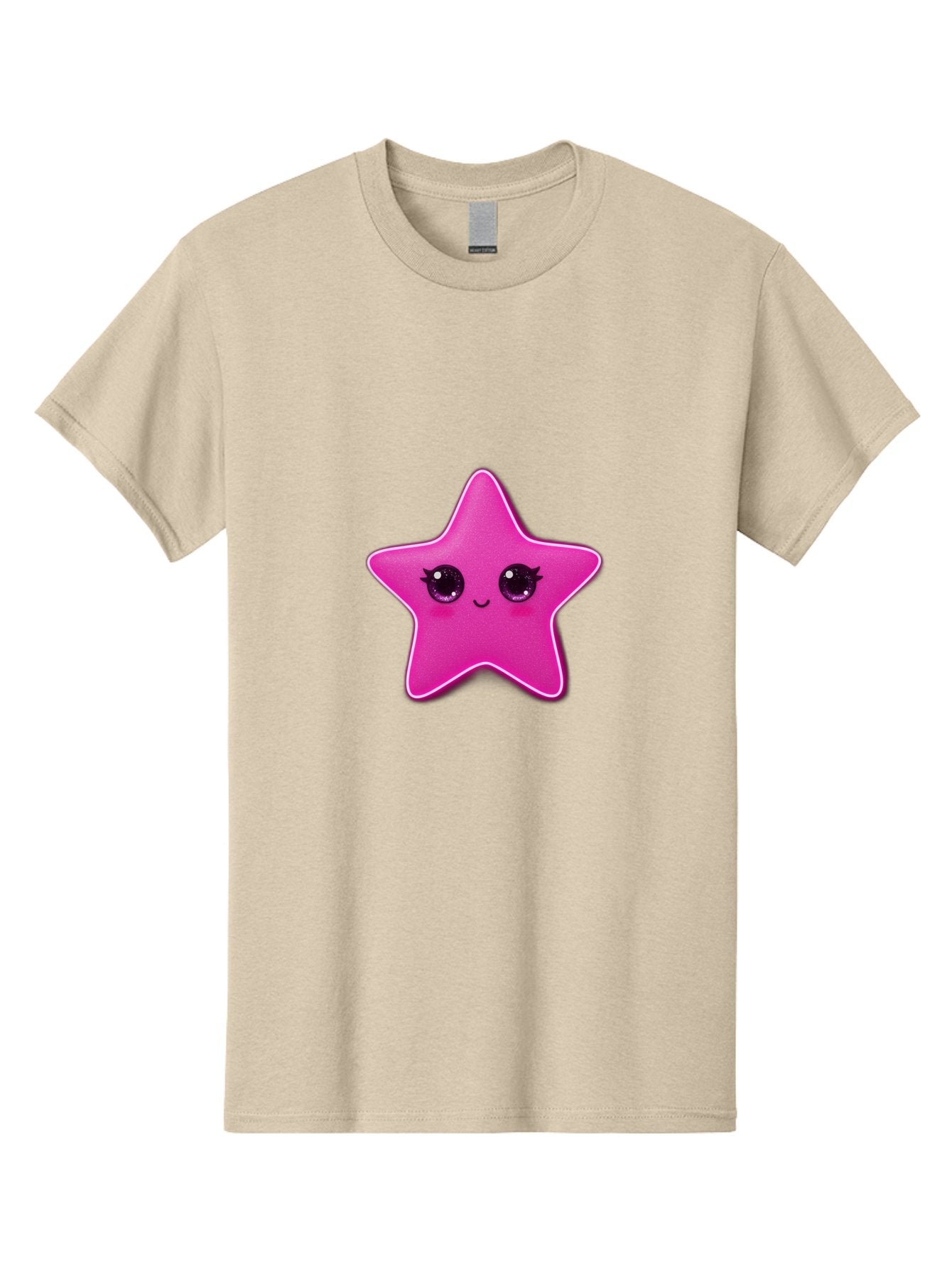 Pink-Star Men'S Graphic Tee, 100% Cotton, Comfortable Casual Summer Wear, Machine Washable, Pink Star, Cute Face, Cartoon Character, Kawaii Design, Sparkly Eyes, Sweet Expression, Whimsical Illustration, Feminine Charm, Playful Graphics Bad438 13