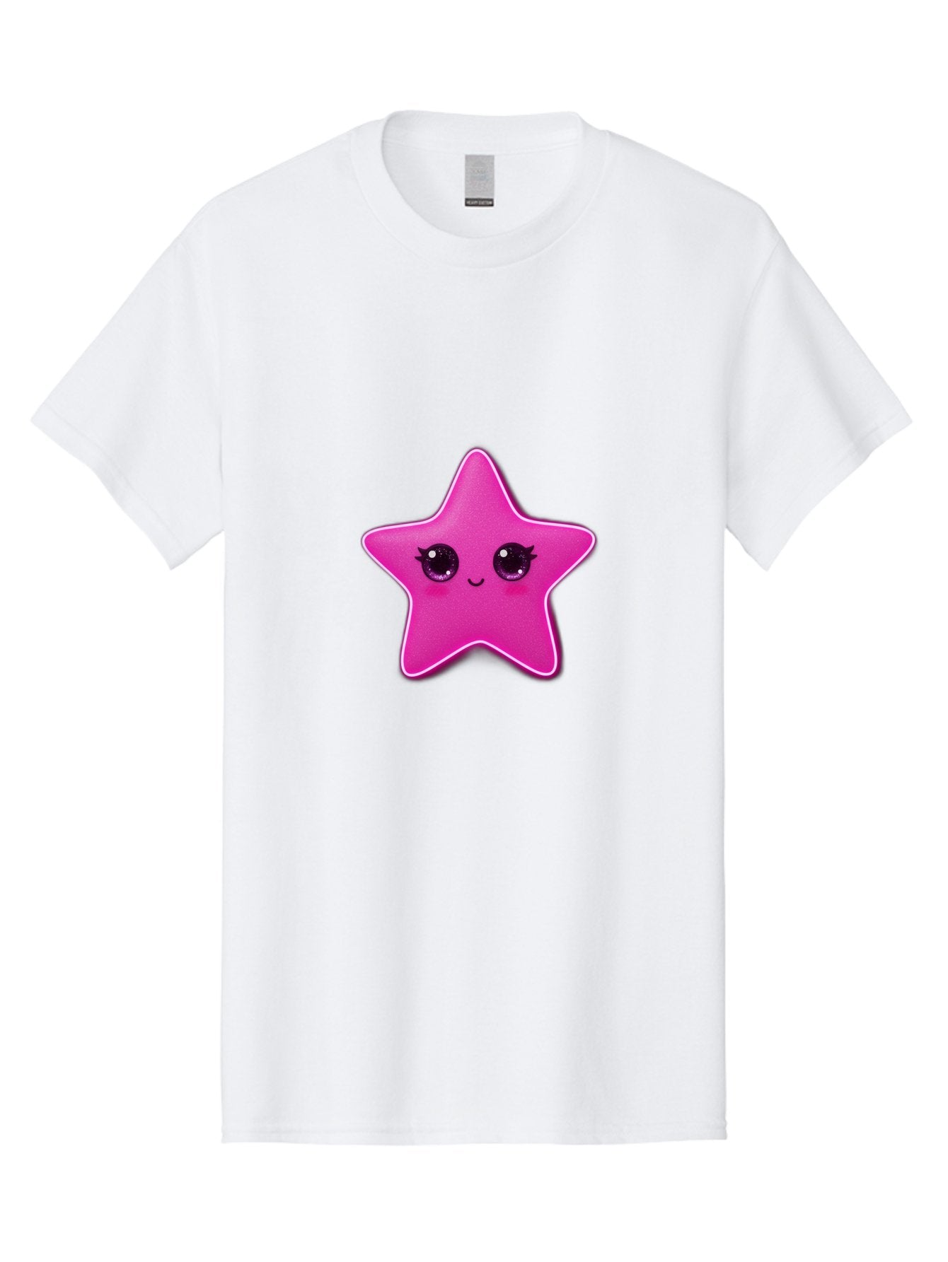 Pink-Star Men'S Graphic Tee, 100% Cotton, Comfortable Casual Summer Wear, Machine Washable, Pink Star, Cute Face, Cartoon Character, Kawaii Design, Sparkly Eyes, Sweet Expression, Whimsical Illustration, Feminine Charm, Playful Graphics Bad438 7