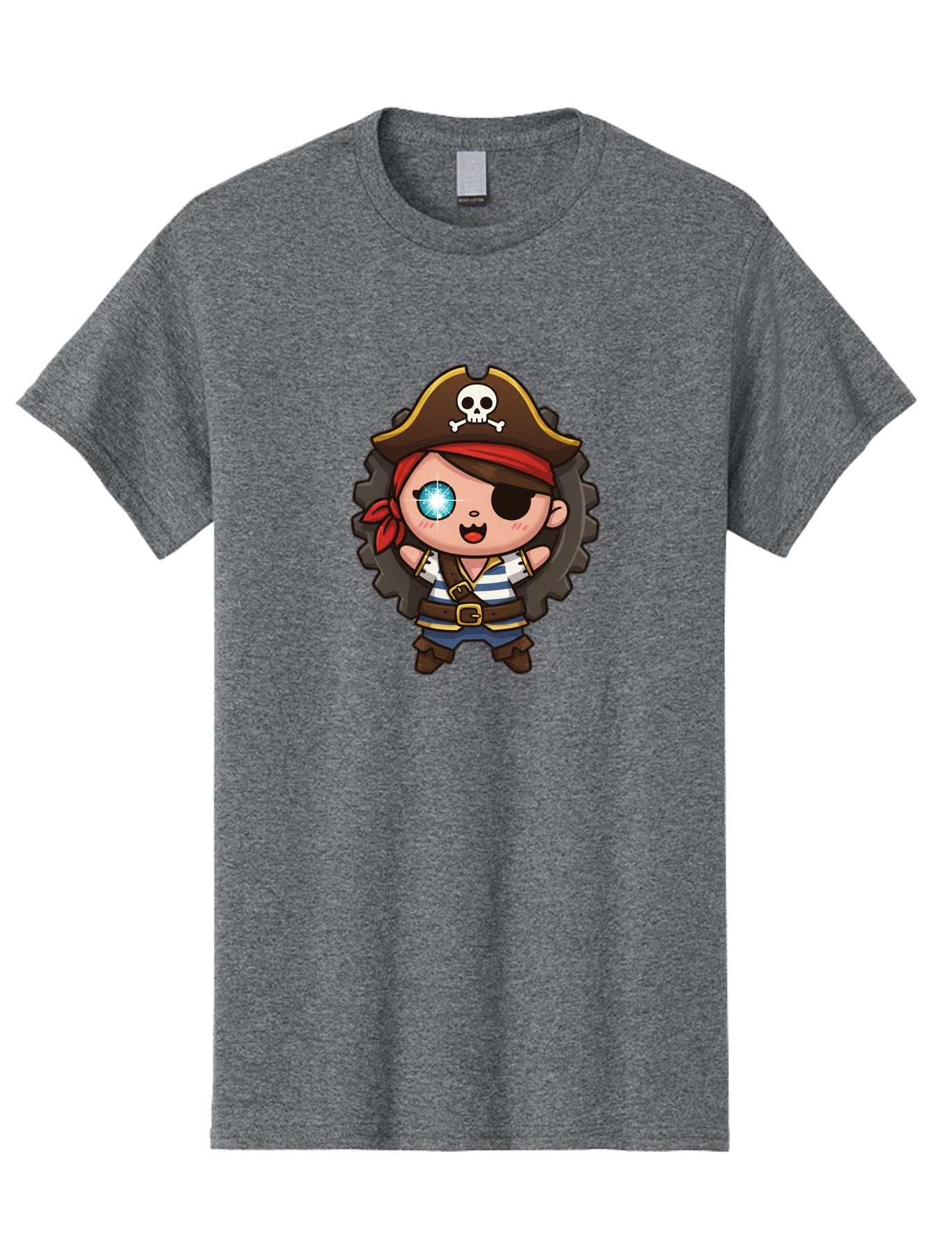 Pirate-Girl Men'S Graphic Tee, 100% Cotton, Comfortable Casual Summer Wear, Machine Washable, Cartoon Pirate Girl, Pirate Costume, Eye Patch, Pirate Hat, Skull And Crossbones, Treasure Hunt, Swashbuckling Adventure, Kawaii Pirate, Bad440 3