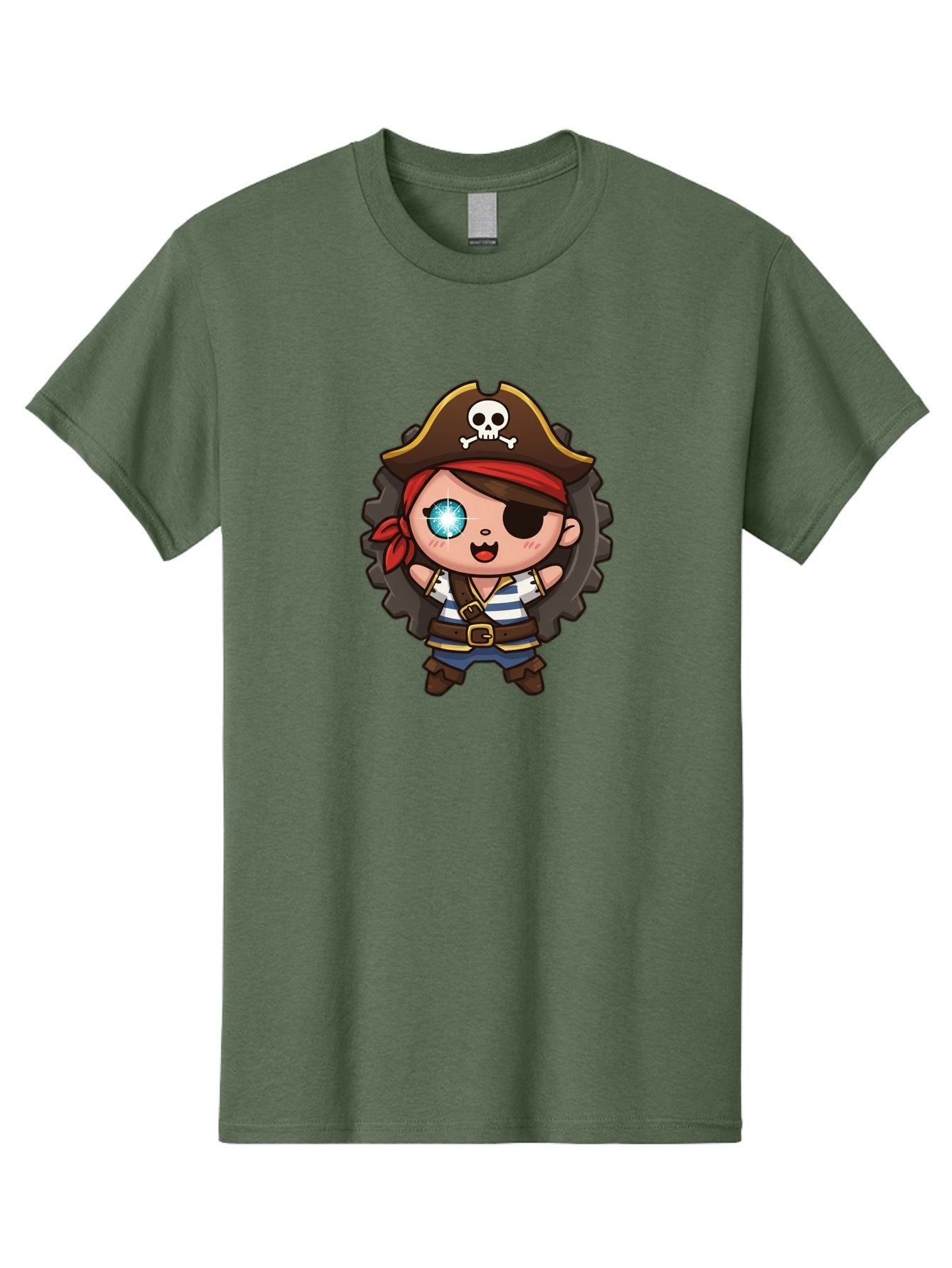 Pirate-Girl Men'S Graphic Tee, 100% Cotton, Comfortable Casual Summer Wear, Machine Washable, Cartoon Pirate Girl, Pirate Costume, Eye Patch, Pirate Hat, Skull And Crossbones, Treasure Hunt, Swashbuckling Adventure, Kawaii Pirate, Bad440 5