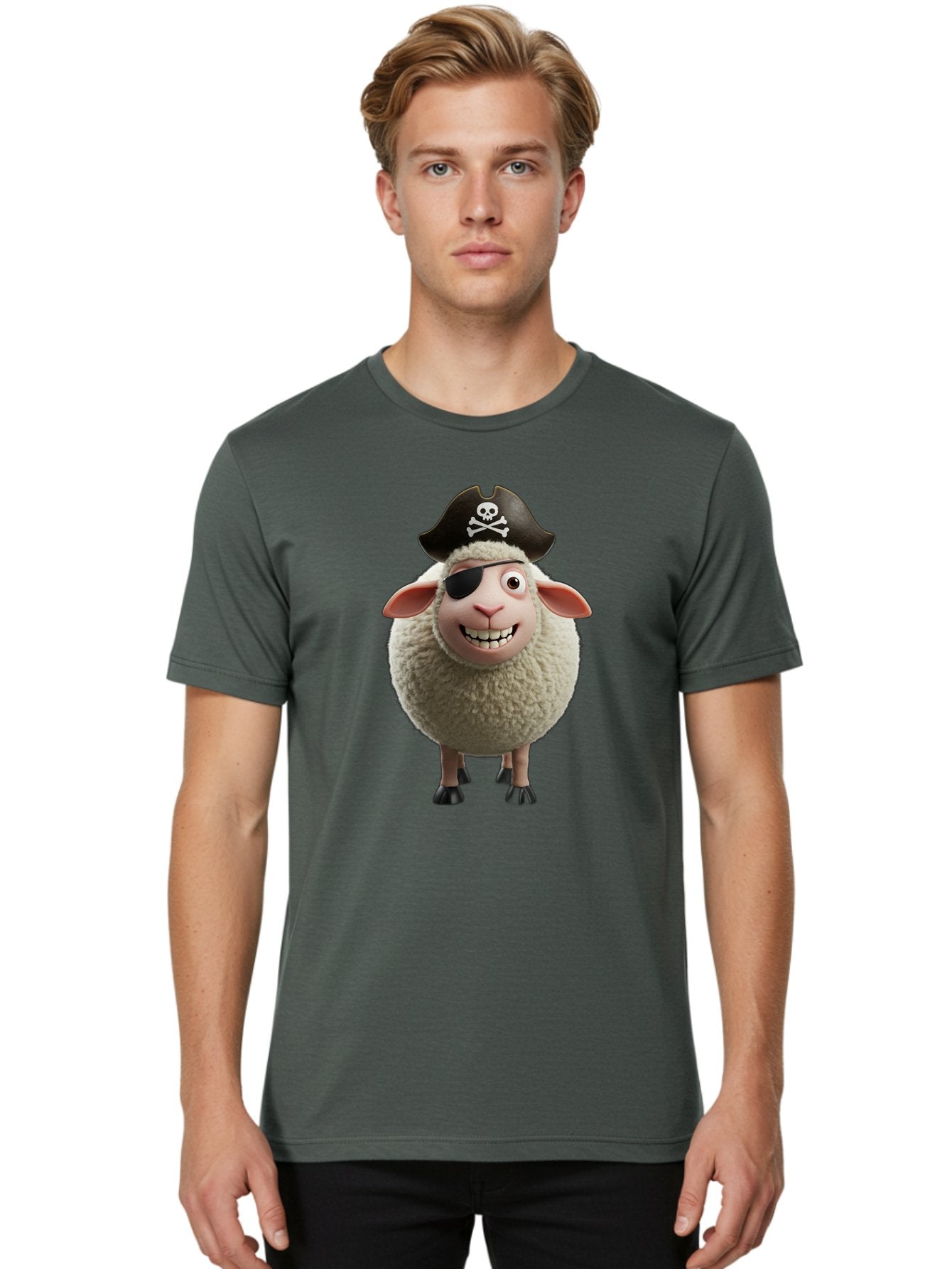 Pirate-Sheep Men'S Graphic Tee, 100% Cotton, Comfortable Casual Summer Wear, Machine Washable, Cartoon Sheep, Pirate Costume, Eye Patch, Skull And Crossbones Hat, Fluffy Sheep, Playful Character, Animated Animal, Pirate Sheep Character, Bad441 17