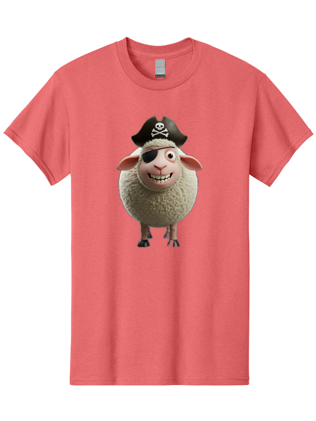 Pirate-Sheep Men'S Graphic Tee, 100% Cotton, Comfortable Casual Summer Wear, Machine Washable, Cartoon Sheep, Pirate Costume, Eye Patch, Skull And Crossbones Hat, Fluffy Sheep, Playful Character, Animated Animal, Pirate Sheep Character, Bad441 6