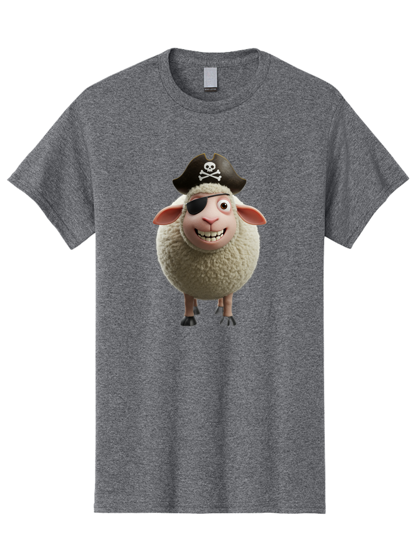 Pirate-Sheep Men'S Graphic Tee, 100% Cotton, Comfortable Casual Summer Wear, Machine Washable, Cartoon Sheep, Pirate Costume, Eye Patch, Skull And Crossbones Hat, Fluffy Sheep, Playful Character, Animated Animal, Pirate Sheep Character, Bad441 3