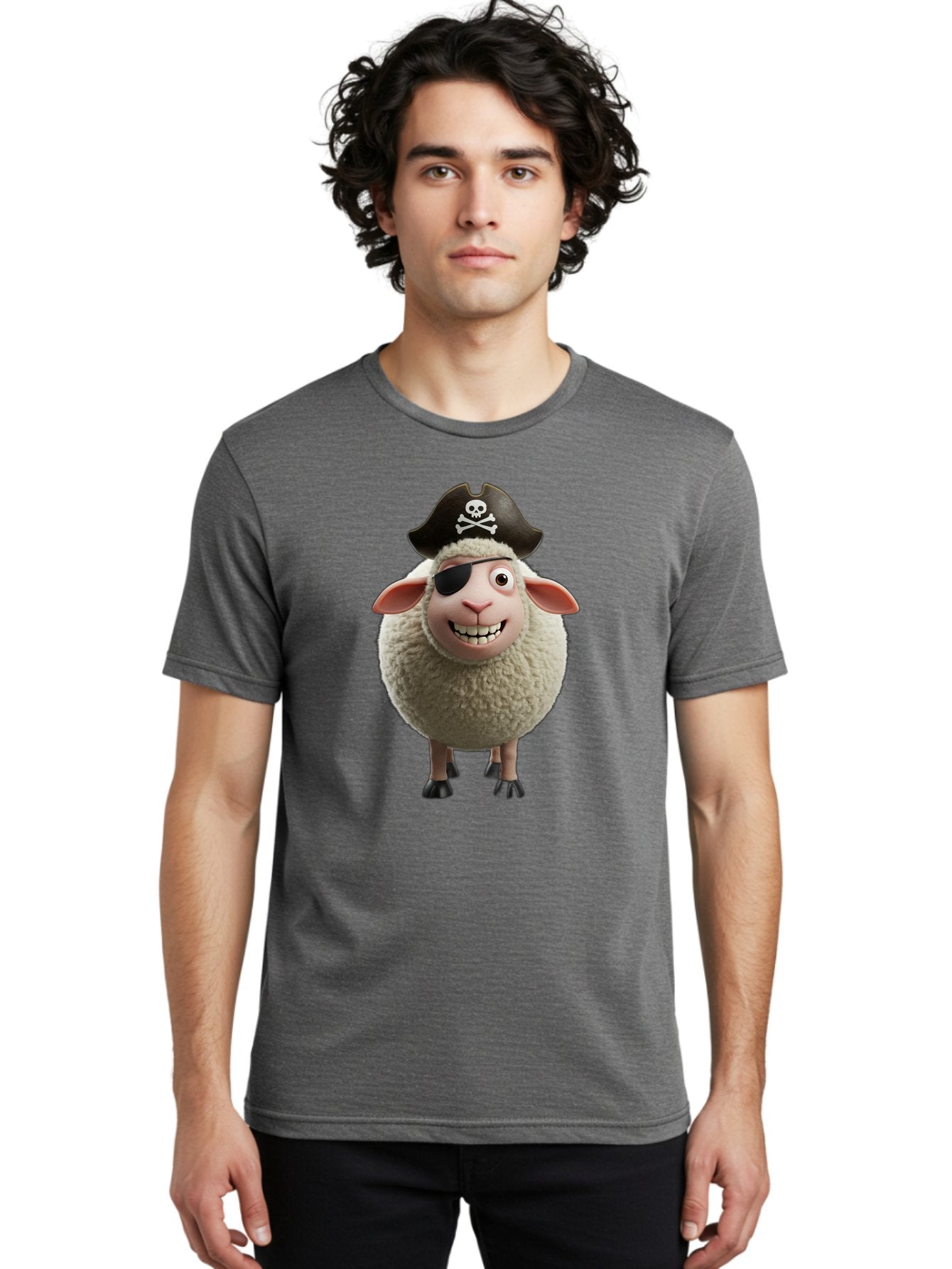 Pirate-Sheep Men'S Graphic Tee, 100% Cotton, Comfortable Casual Summer Wear, Machine Washable, Cartoon Sheep, Pirate Costume, Eye Patch, Skull And Crossbones Hat, Fluffy Sheep, Playful Character, Animated Animal, Pirate Sheep Character, Bad441 28