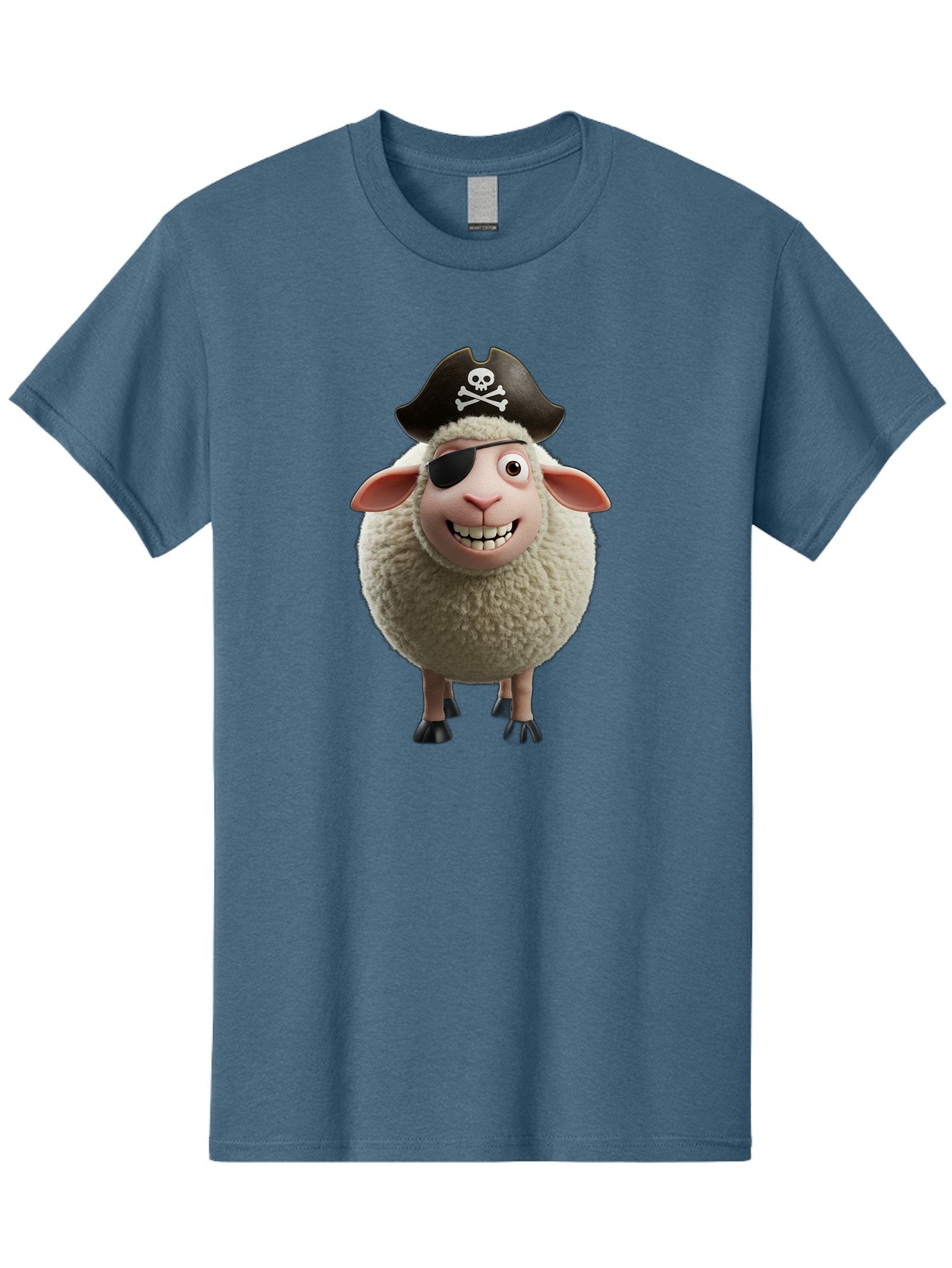 Pirate-Sheep Men'S Graphic Tee, 100% Cotton, Comfortable Casual Summer Wear, Machine Washable, Cartoon Sheep, Pirate Costume, Eye Patch, Skull And Crossbones Hat, Fluffy Sheep, Playful Character, Animated Animal, Pirate Sheep Character, Bad441 4