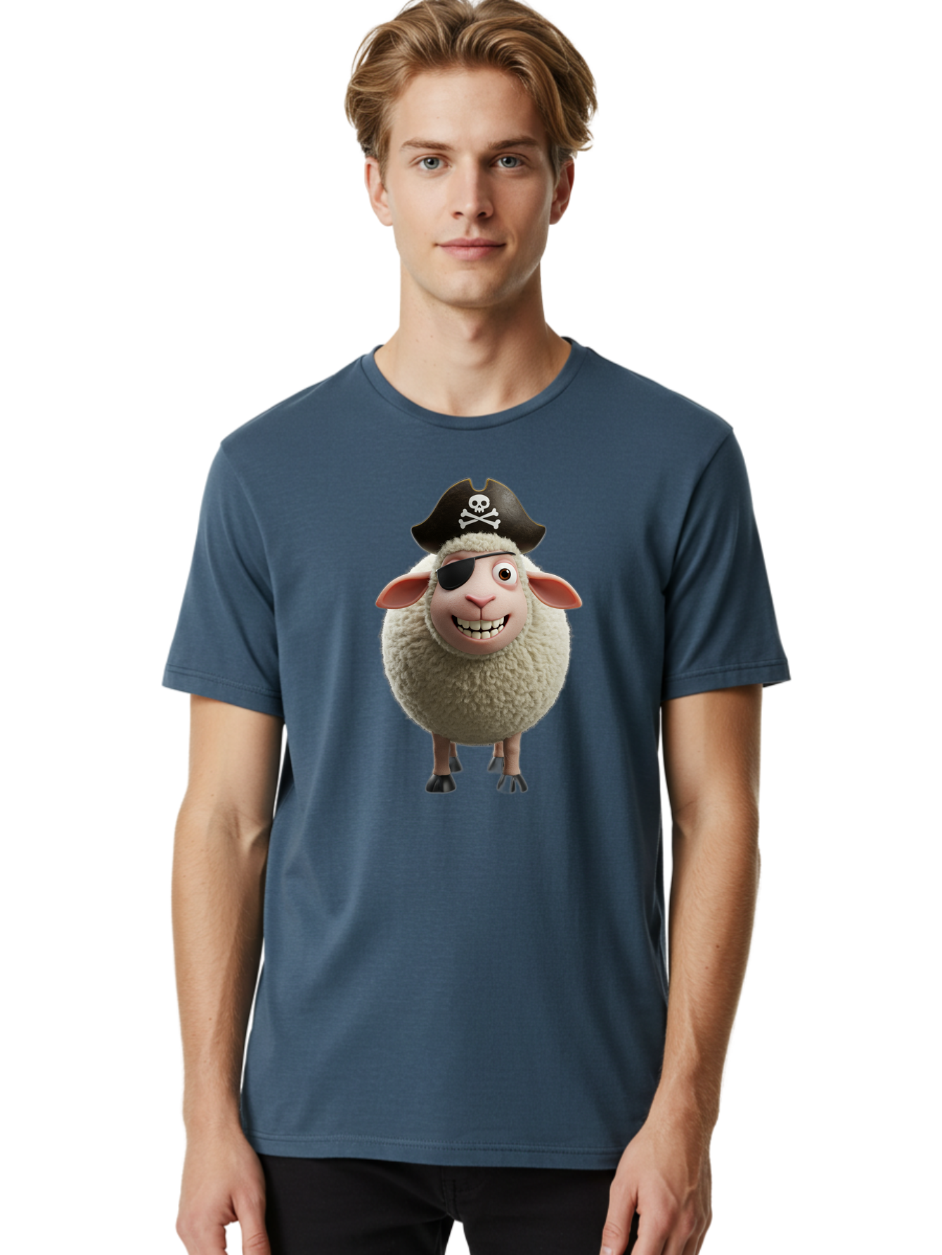 Pirate-Sheep Men'S Graphic Tee, 100% Cotton, Comfortable Casual Summer Wear, Machine Washable, Cartoon Sheep, Pirate Costume, Eye Patch, Skull And Crossbones Hat, Fluffy Sheep, Playful Character, Animated Animal, Pirate Sheep Character, Bad441 27