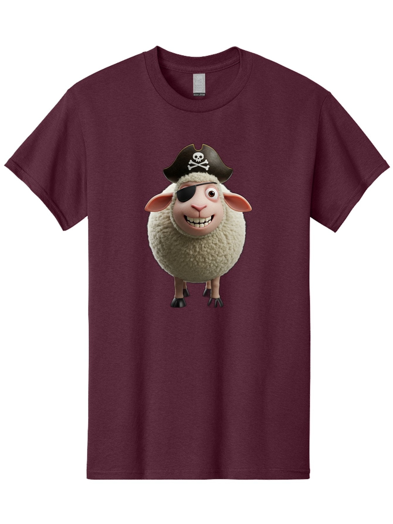 Pirate-Sheep Men'S Graphic Tee, 100% Cotton, Comfortable Casual Summer Wear, Machine Washable, Cartoon Sheep, Pirate Costume, Eye Patch, Skull And Crossbones Hat, Fluffy Sheep, Playful Character, Animated Animal, Pirate Sheep Character, Bad441 9