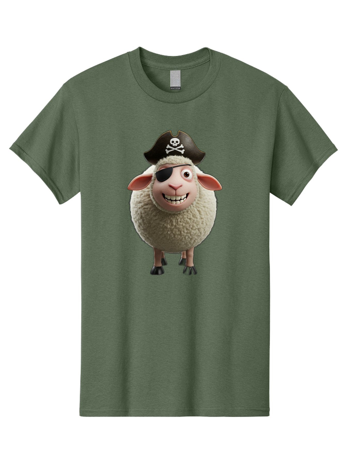 Pirate-Sheep Men'S Graphic Tee, 100% Cotton, Comfortable Casual Summer Wear, Machine Washable, Cartoon Sheep, Pirate Costume, Eye Patch, Skull And Crossbones Hat, Fluffy Sheep, Playful Character, Animated Animal, Pirate Sheep Character, Bad441