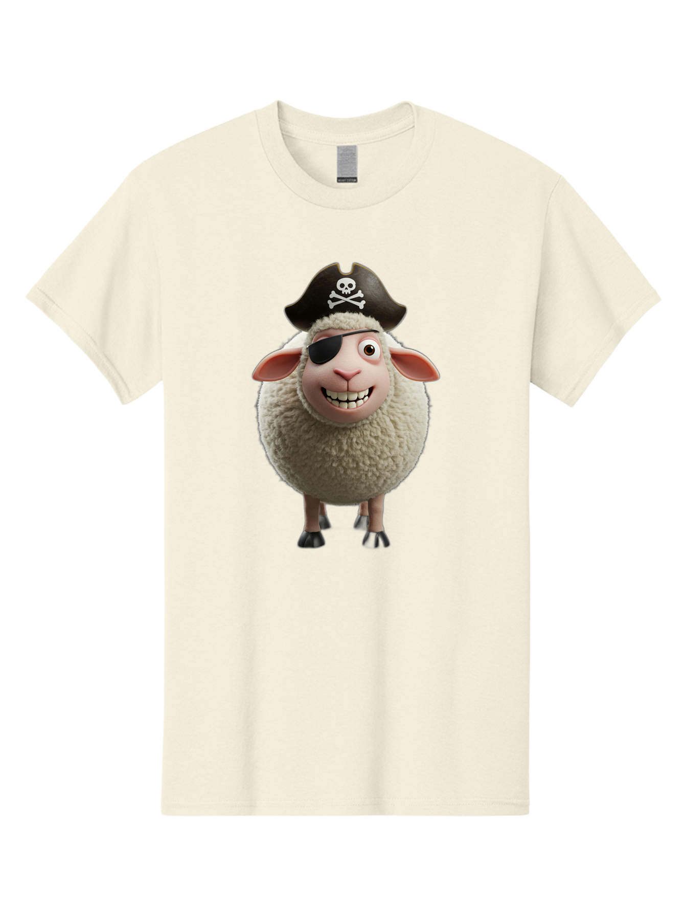 Pirate-Sheep Men'S Graphic Tee, 100% Cotton, Comfortable Casual Summer Wear, Machine Washable, Cartoon Sheep, Pirate Costume, Eye Patch, Skull And Crossbones Hat, Fluffy Sheep, Playful Character, Animated Animal, Pirate Sheep Character, Bad441