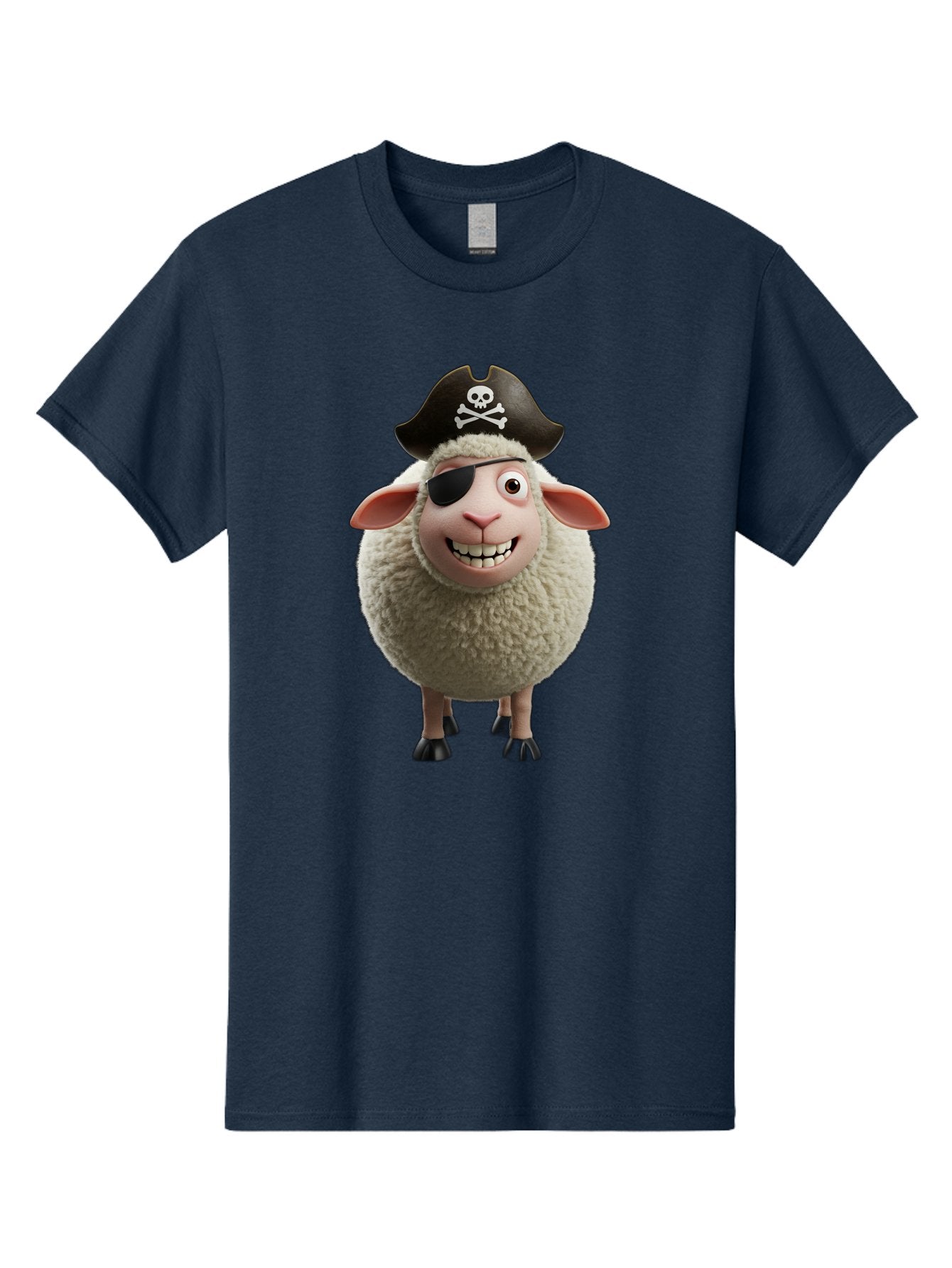 Pirate-Sheep Men'S Graphic Tee, 100% Cotton, Comfortable Casual Summer Wear, Machine Washable, Cartoon Sheep, Pirate Costume, Eye Patch, Skull And Crossbones Hat, Fluffy Sheep, Playful Character, Animated Animal, Pirate Sheep Character, Bad441 5