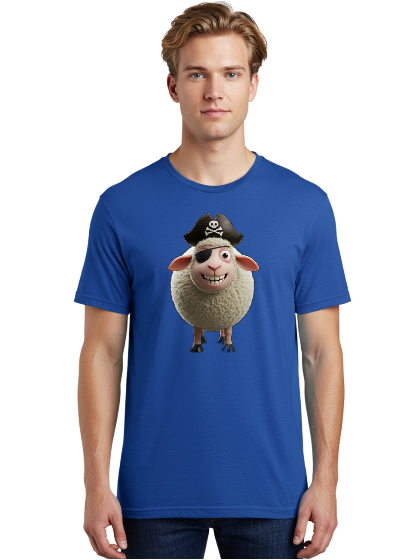 Pirate-Sheep Men'S Graphic Tee, 100% Cotton, Comfortable Casual Summer Wear, Machine Washable, Cartoon Sheep, Pirate Costume, Eye Patch, Skull And Crossbones Hat, Fluffy Sheep, Playful Character, Animated Animal, Pirate Sheep Character, Bad441 22