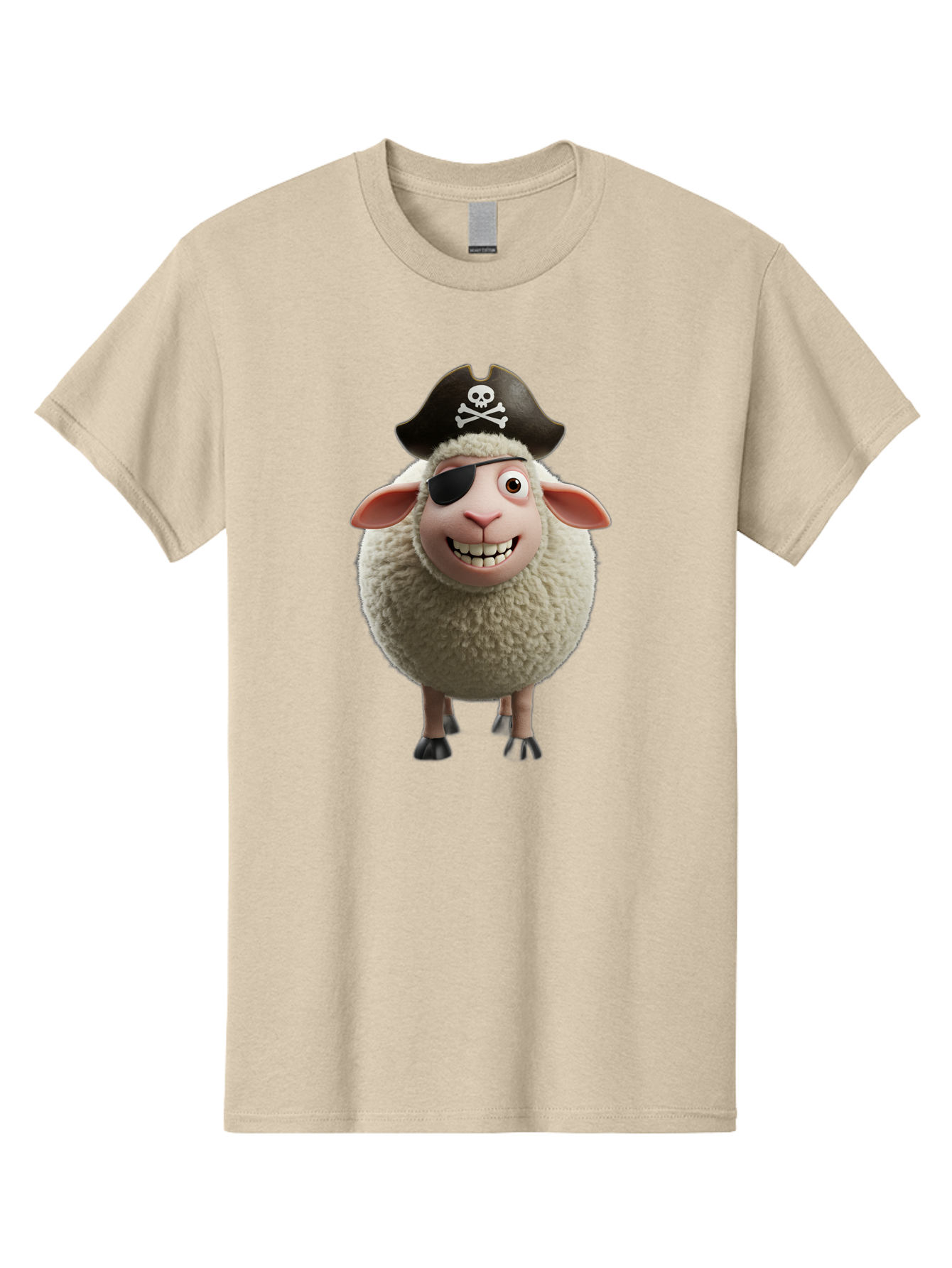 Pirate-Sheep Men'S Graphic Tee, 100% Cotton, Comfortable Casual Summer Wear, Machine Washable, Cartoon Sheep, Pirate Costume, Eye Patch, Skull And Crossbones Hat, Fluffy Sheep, Playful Character, Animated Animal, Pirate Sheep Character, Bad441