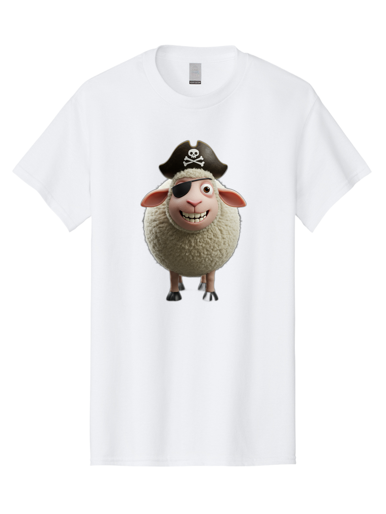 Pirate-Sheep Men'S Graphic Tee, 100% Cotton, Comfortable Casual Summer Wear, Machine Washable, Cartoon Sheep, Pirate Costume, Eye Patch, Skull And Crossbones Hat, Fluffy Sheep, Playful Character, Animated Animal, Pirate Sheep Character, Bad441 10