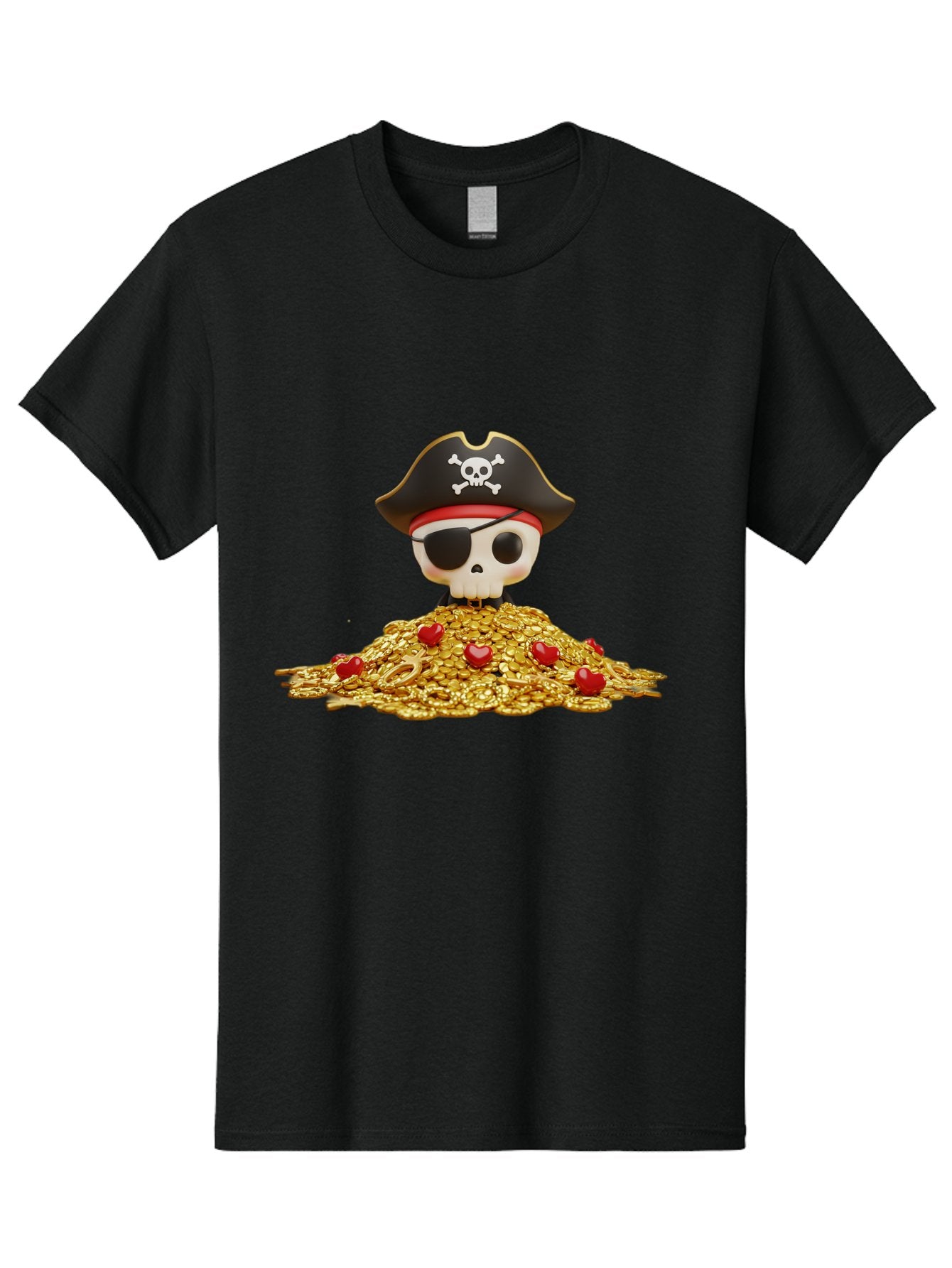 Pirate-Skull Men'S Graphic Tee, 100% Cotton, Comfortable Casual Summer Wear, Machine Washable, Pirate Skull, Treasure Pile, Gold Coins, Jewels, Eye Patch, Pirate Hat, Skull And Crossbones, Pirate Booty, Swashbuckling Adventure, Treasure Hunt, Bad442 14