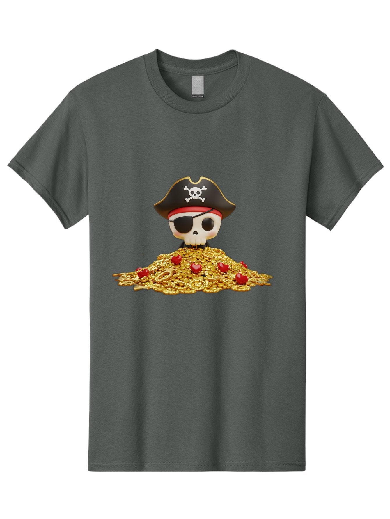 Pirate-Skull Men'S Graphic Tee, 100% Cotton, Comfortable Casual Summer Wear, Machine Washable, Pirate Skull, Treasure Pile, Gold Coins, Jewels, Eye Patch, Pirate Hat, Skull And Crossbones, Pirate Booty, Swashbuckling Adventure, Treasure Hunt, Bad442 8
