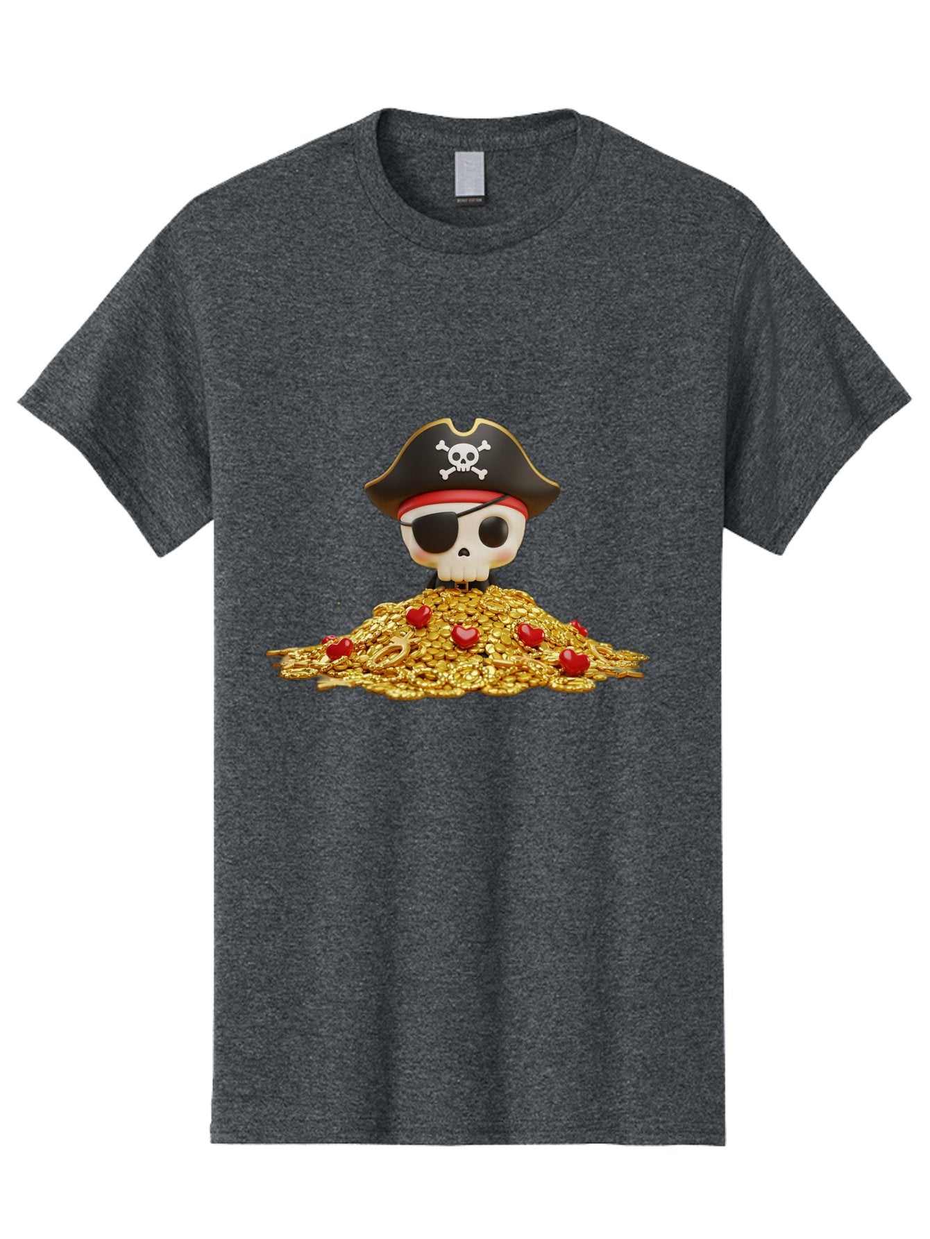 Pirate-Skull Men'S Graphic Tee, 100% Cotton, Comfortable Casual Summer Wear, Machine Washable, Pirate Skull, Treasure Pile, Gold Coins, Jewels, Eye Patch, Pirate Hat, Skull And Crossbones, Pirate Booty, Swashbuckling Adventure, Treasure Hunt, Bad442 3