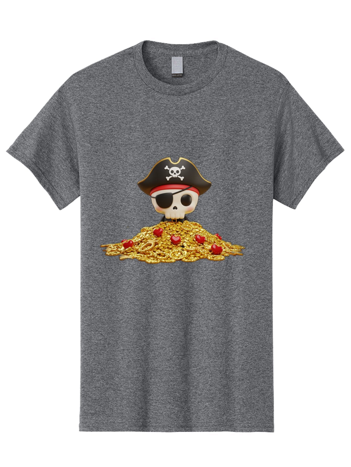 Pirate-Skull Men'S Graphic Tee, 100% Cotton, Comfortable Casual Summer Wear, Machine Washable, Pirate Skull, Treasure Pile, Gold Coins, Jewels, Eye Patch, Pirate Hat, Skull And Crossbones, Pirate Booty, Swashbuckling Adventure, Treasure Hunt, Bad442 13