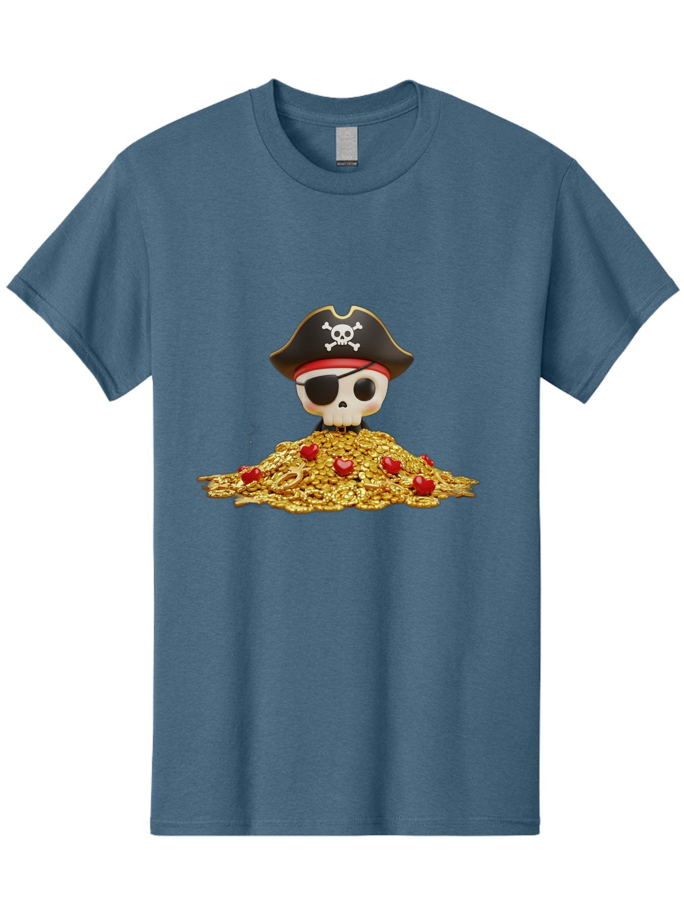Pirate-Skull Men'S Graphic Tee, 100% Cotton, Comfortable Casual Summer Wear, Machine Washable, Pirate Skull, Treasure Pile, Gold Coins, Jewels, Eye Patch, Pirate Hat, Skull And Crossbones, Pirate Booty, Swashbuckling Adventure, Treasure Hunt, Bad442 9