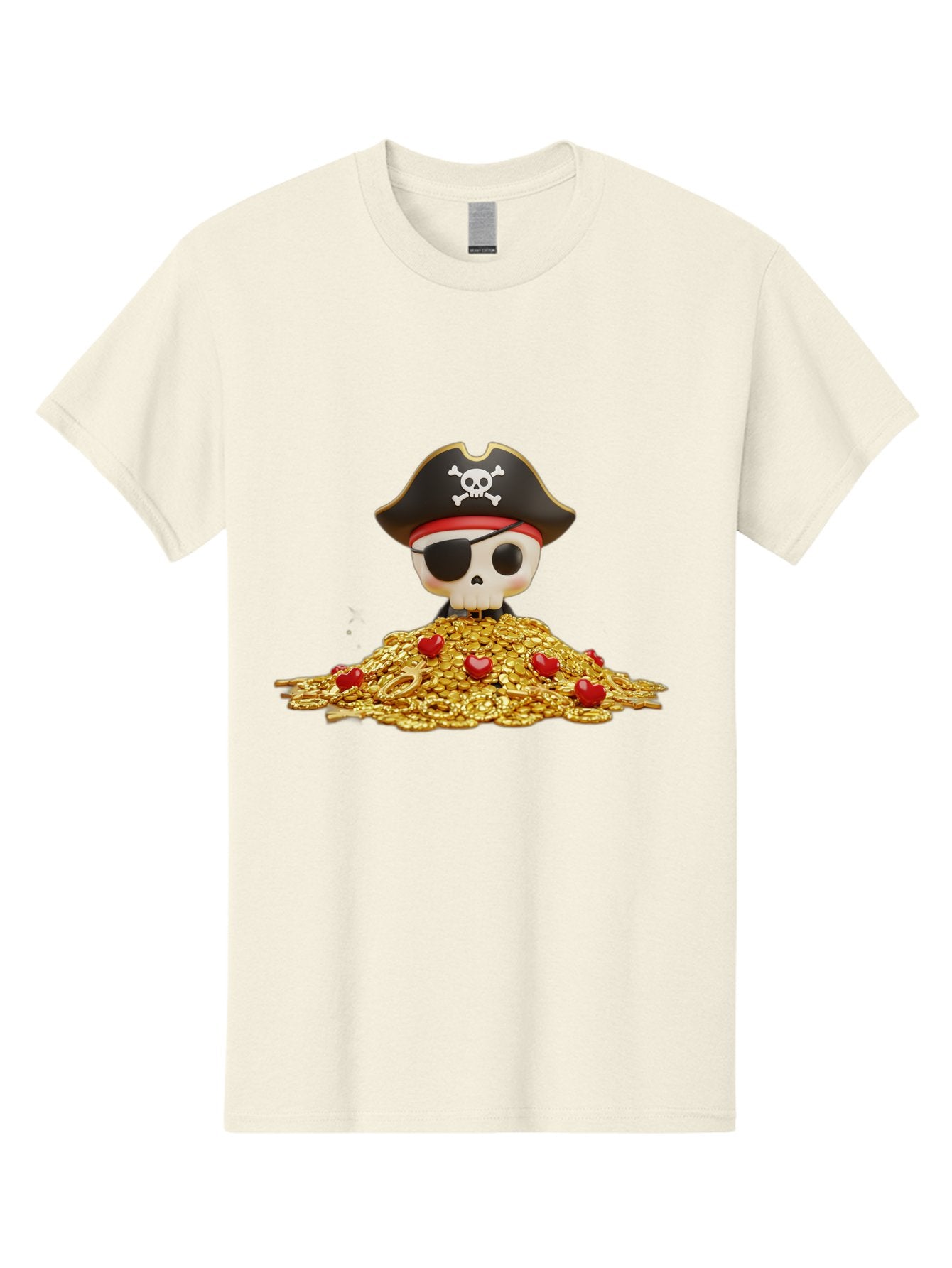 Pirate-Skull Men'S Graphic Tee, 100% Cotton, Comfortable Casual Summer Wear, Machine Washable, Pirate Skull, Treasure Pile, Gold Coins, Jewels, Eye Patch, Pirate Hat, Skull And Crossbones, Pirate Booty, Swashbuckling Adventure, Treasure Hunt, Bad442 12