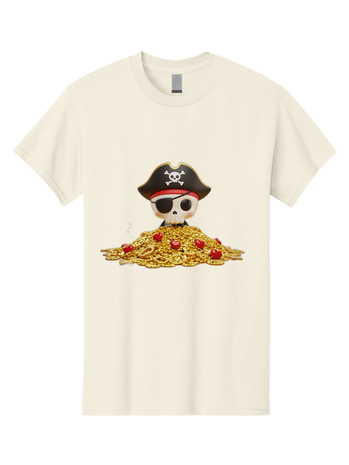 Pirate-Skull Men'S Graphic Tee, 100% Cotton, Comfortable Casual Summer Wear, Machine Washable, Pirate Skull, Treasure Pile, Gold Coins, Jewels, Eye Patch, Pirate Hat, Skull And Crossbones, Pirate Booty, Swashbuckling Adventure, Treasure Hunt, Bad442 3
