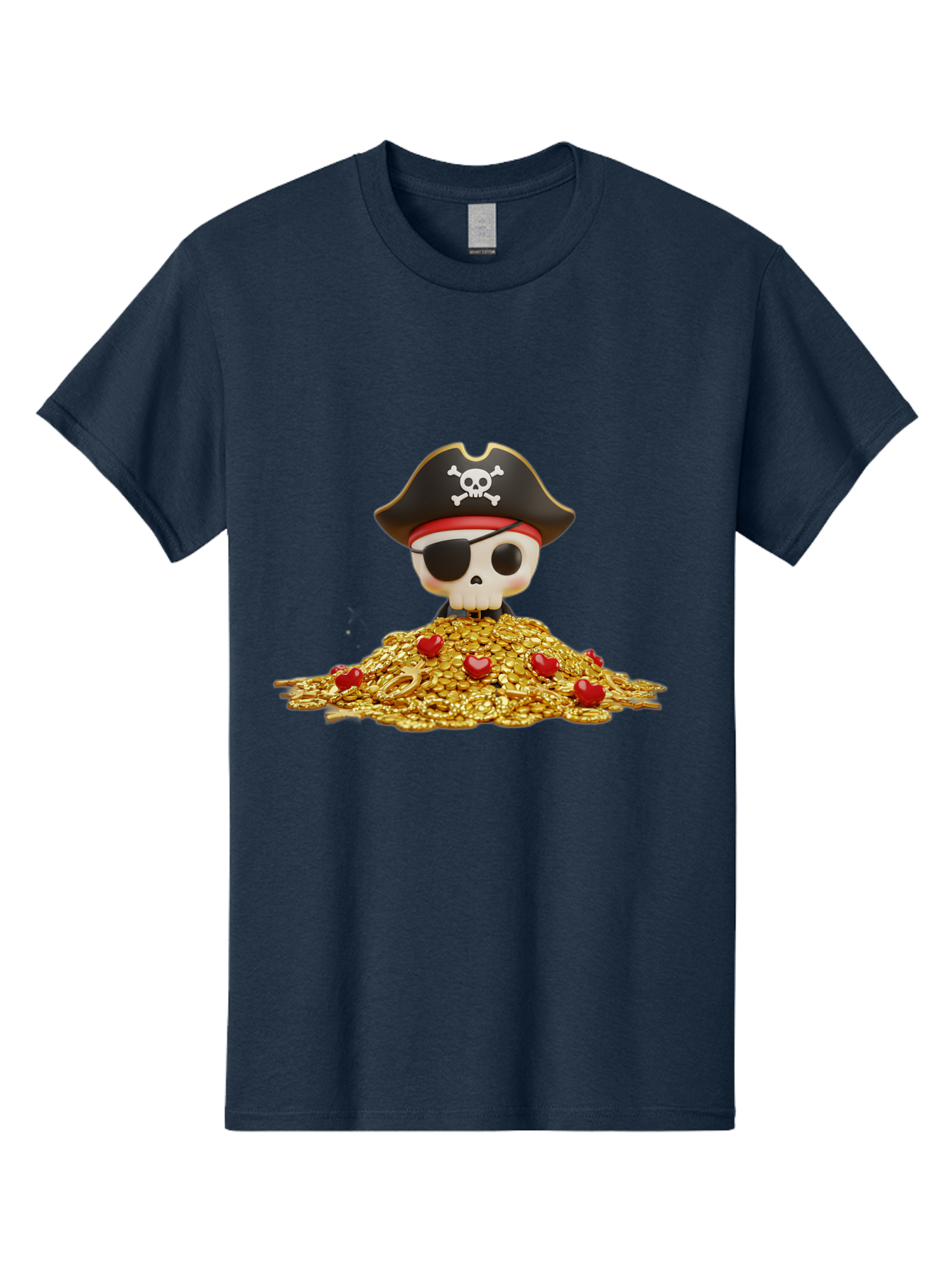 Pirate-Skull Men'S Graphic Tee, 100% Cotton, Comfortable Casual Summer Wear, Machine Washable, Pirate Skull, Treasure Pile, Gold Coins, Jewels, Eye Patch, Pirate Hat, Skull And Crossbones, Pirate Booty, Swashbuckling Adventure, Treasure Hunt, Bad442 11