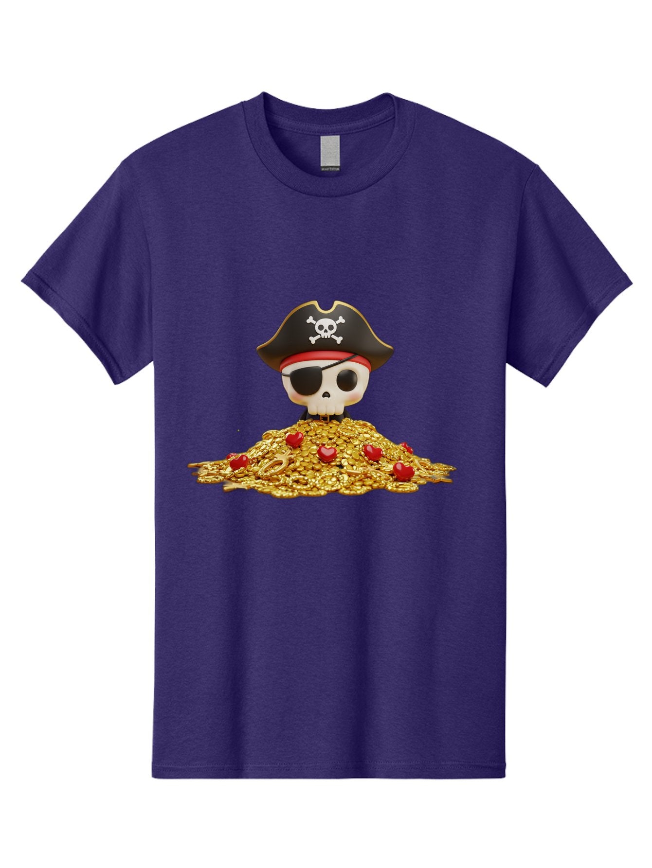 Pirate-Skull Men'S Graphic Tee, 100% Cotton, Comfortable Casual Summer Wear, Machine Washable, Pirate Skull, Treasure Pile, Gold Coins, Jewels, Eye Patch, Pirate Hat, Skull And Crossbones, Pirate Booty, Swashbuckling Adventure, Treasure Hunt, Bad442 11