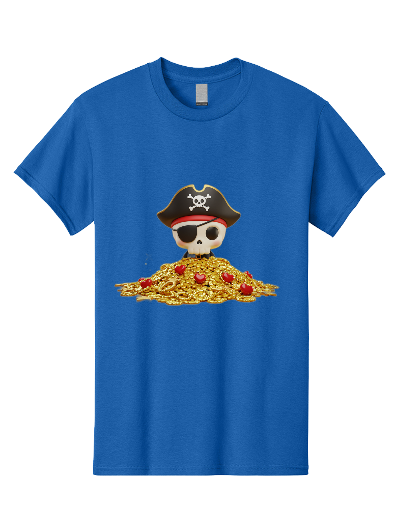 Pirate-Skull Men'S Graphic Tee, 100% Cotton, Comfortable Casual Summer Wear, Machine Washable, Pirate Skull, Treasure Pile, Gold Coins, Jewels, Eye Patch, Pirate Hat, Skull And Crossbones, Pirate Booty, Swashbuckling Adventure, Treasure Hunt, Bad442 13