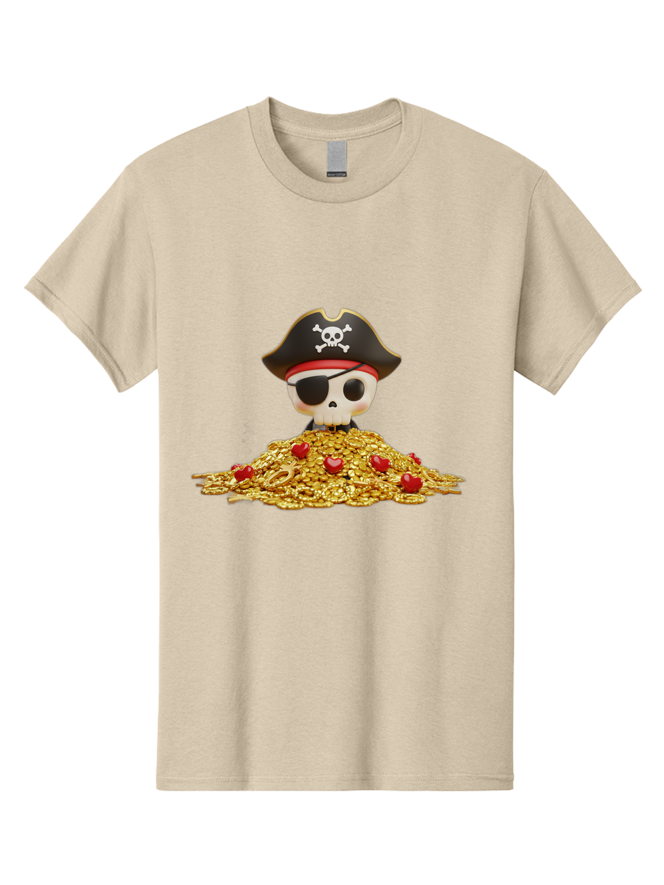 Pirate-Skull Men'S Graphic Tee, 100% Cotton, Comfortable Casual Summer Wear, Machine Washable, Pirate Skull, Treasure Pile, Gold Coins, Jewels, Eye Patch, Pirate Hat, Skull And Crossbones, Pirate Booty, Swashbuckling Adventure, Treasure Hunt, Bad442 8