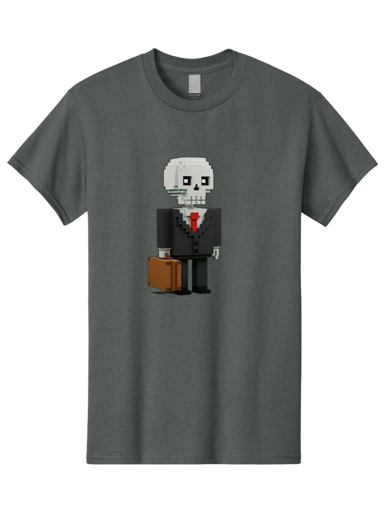 Pixel-Skull-Businessman Men'S Graphic Tee, 100% Cotton, Comfortable Casual Summer Wear, Machine Washable, Pixel Art Skeleton, Skull Character, Business Attire, Black Suit, Red Tie, Briefcase, Video Game Style, Cartoon Character, Bad443 13