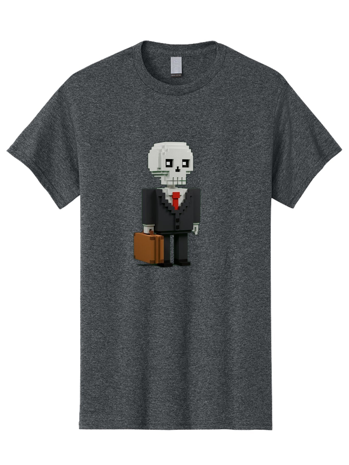 Pixel-Skull-Businessman Men'S Graphic Tee, 100% Cotton, Comfortable Casual Summer Wear, Machine Washable, Pixel Art Skeleton, Skull Character, Business Attire, Black Suit, Red Tie, Briefcase, Video Game Style, Cartoon Character, Bad443 6