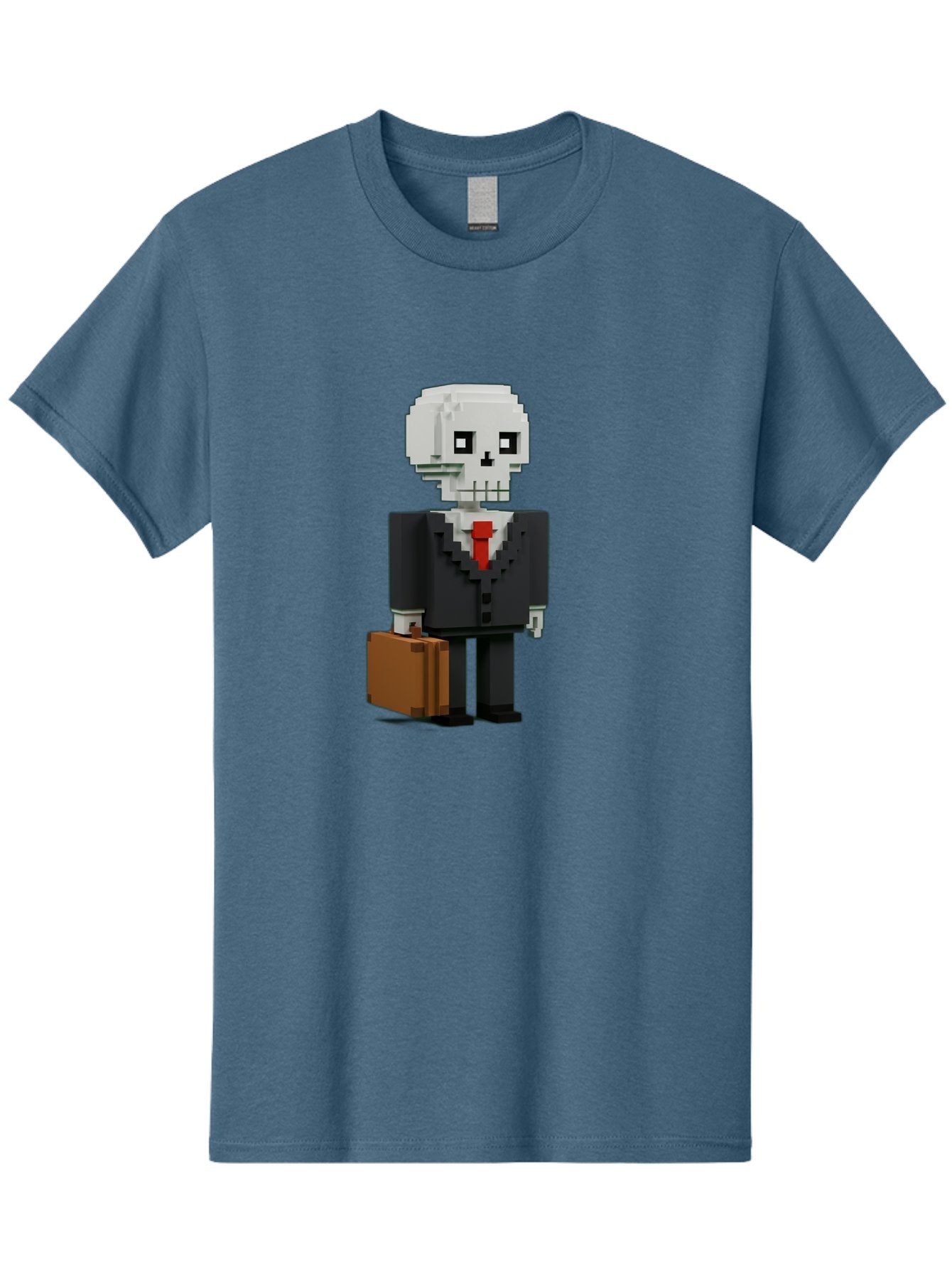 Pixel-Skull-Businessman Men'S Graphic Tee, 100% Cotton, Comfortable Casual Summer Wear, Machine Washable, Pixel Art Skeleton, Skull Character, Business Attire, Black Suit, Red Tie, Briefcase, Video Game Style, Cartoon Character, Bad443 15