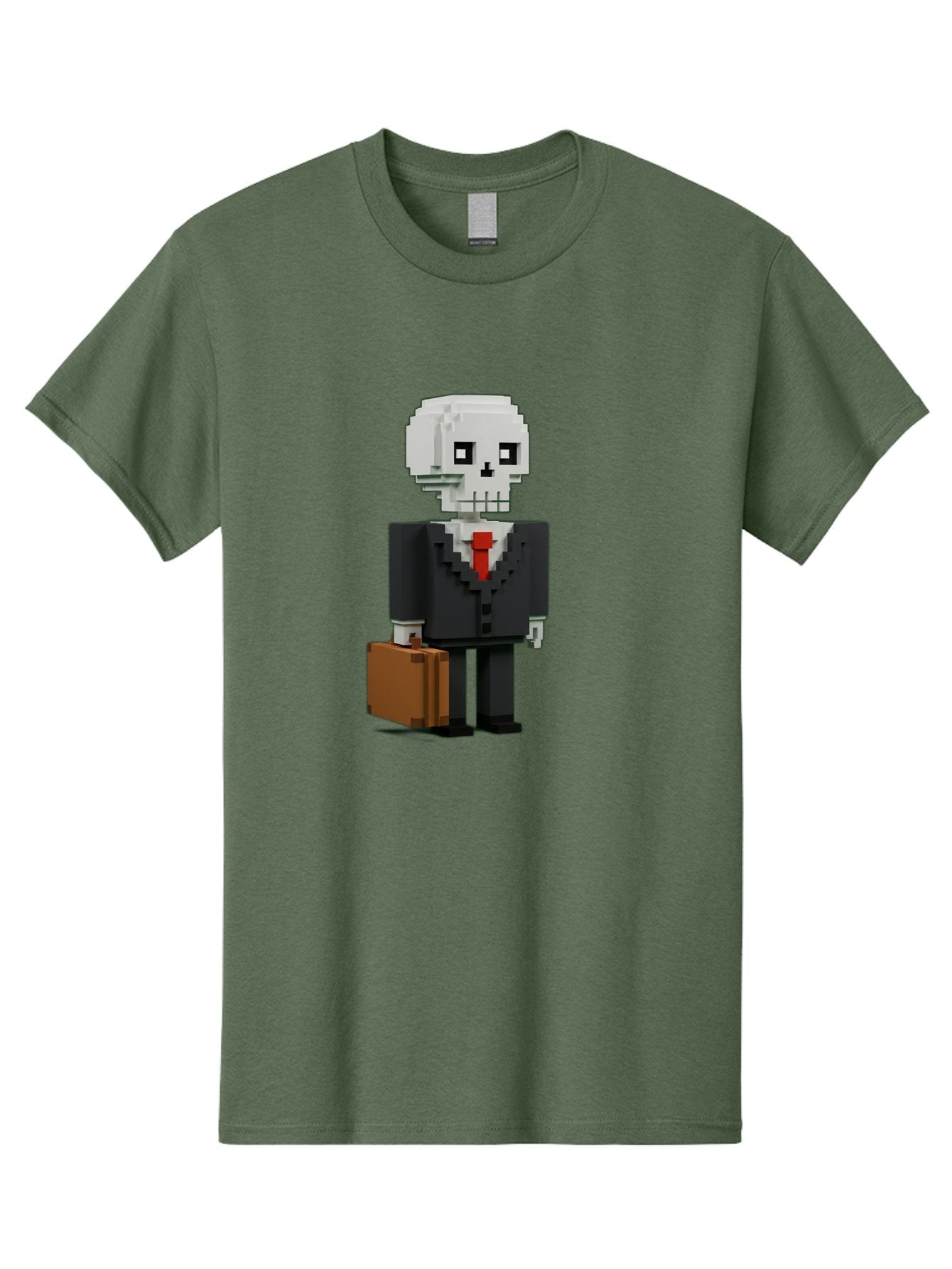 Pixel-Skull-Businessman Men'S Graphic Tee, 100% Cotton, Comfortable Casual Summer Wear, Machine Washable, Pixel Art Skeleton, Skull Character, Business Attire, Black Suit, Red Tie, Briefcase, Video Game Style, Cartoon Character, Bad443 11