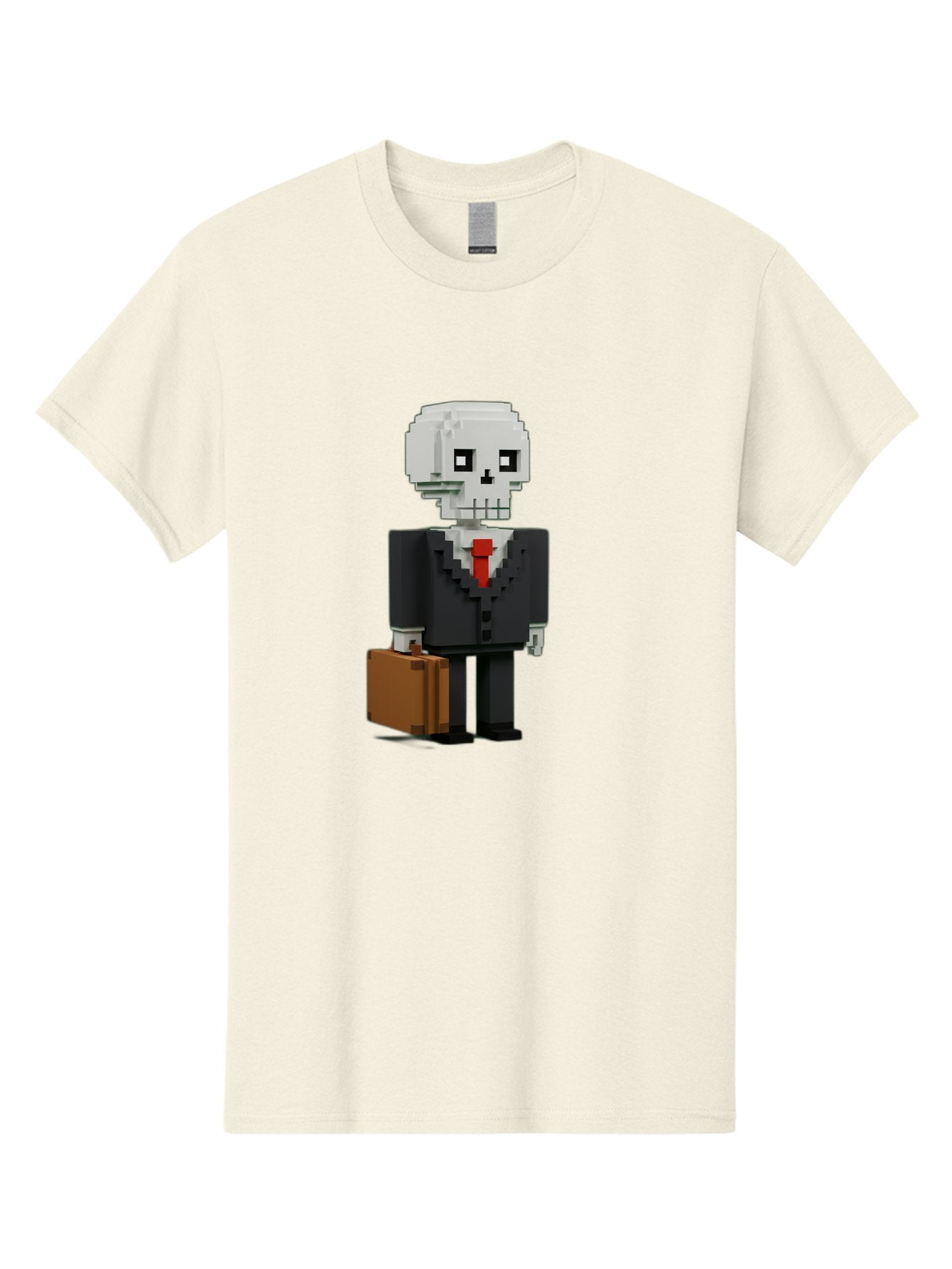 Pixel-Skull-Businessman Men'S Graphic Tee, 100% Cotton, Comfortable Casual Summer Wear, Machine Washable, Pixel Art Skeleton, Skull Character, Business Attire, Black Suit, Red Tie, Briefcase, Video Game Style, Cartoon Character, Bad443 14