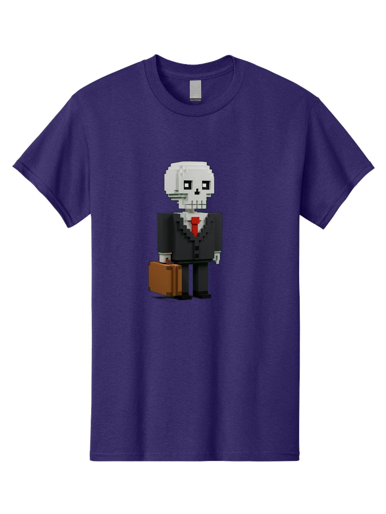 Pixel-Skull-Businessman Men'S Graphic Tee, 100% Cotton, Comfortable Casual Summer Wear, Machine Washable, Pixel Art Skeleton, Skull Character, Business Attire, Black Suit, Red Tie, Briefcase, Video Game Style, Cartoon Character, Bad443 7